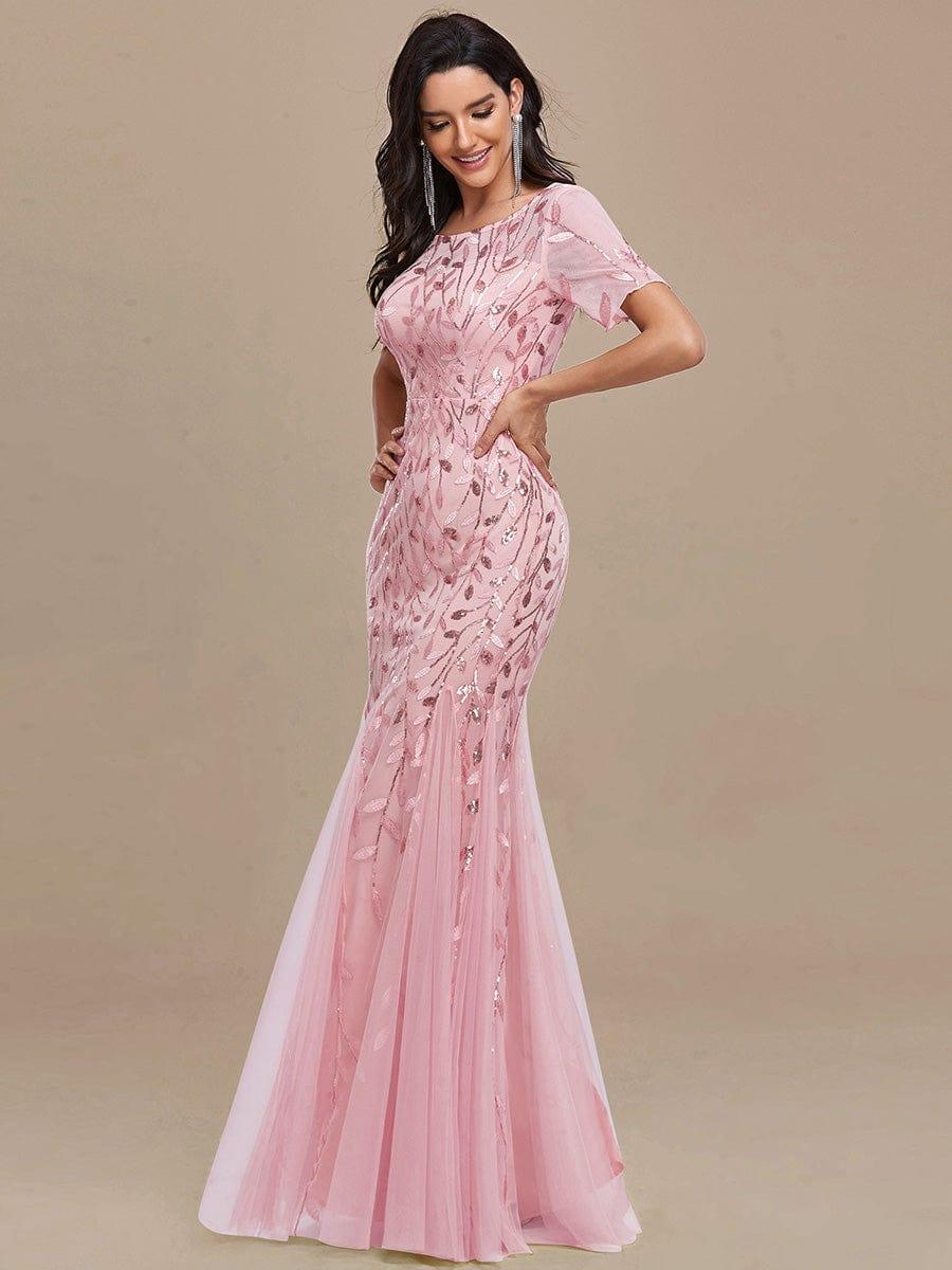 ever JADEN|Sequin Leaf Maxi Long Fishtail Tulle Prom Dress With Half Sleeve - Image 34
