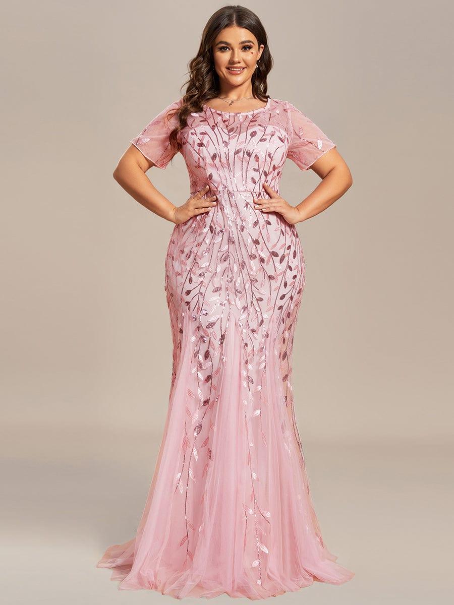 ever JADEN|Sequin Leaf Maxi Long Fishtail Tulle Prom Dress With Half Sleeve - Image 35