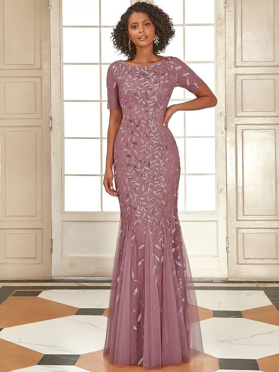 ever JADEN|Sequin Leaf Maxi Long Fishtail Tulle Prom Dress With Half Sleeve - Image 4