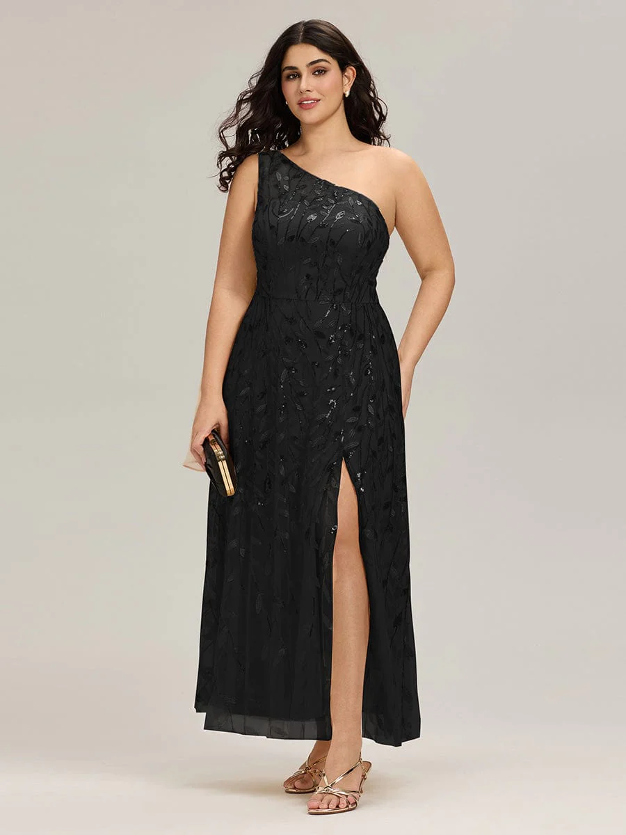 Flowing Ribbons One Shoulder Sequin Guest Dress - Image 11