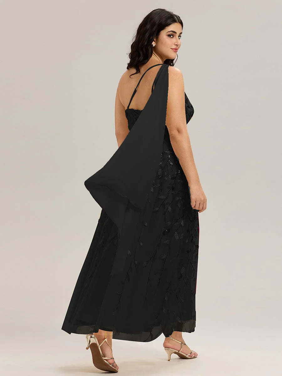 Flowing Ribbons One Shoulder Sequin Guest Dress - Image 12