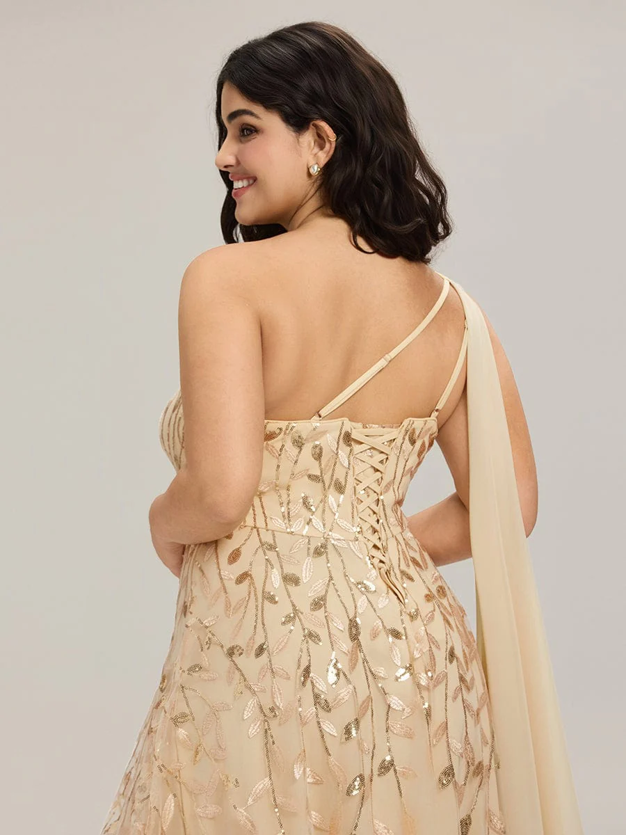 Flowing Ribbons One Shoulder Sequin Guest Dress - Image 21