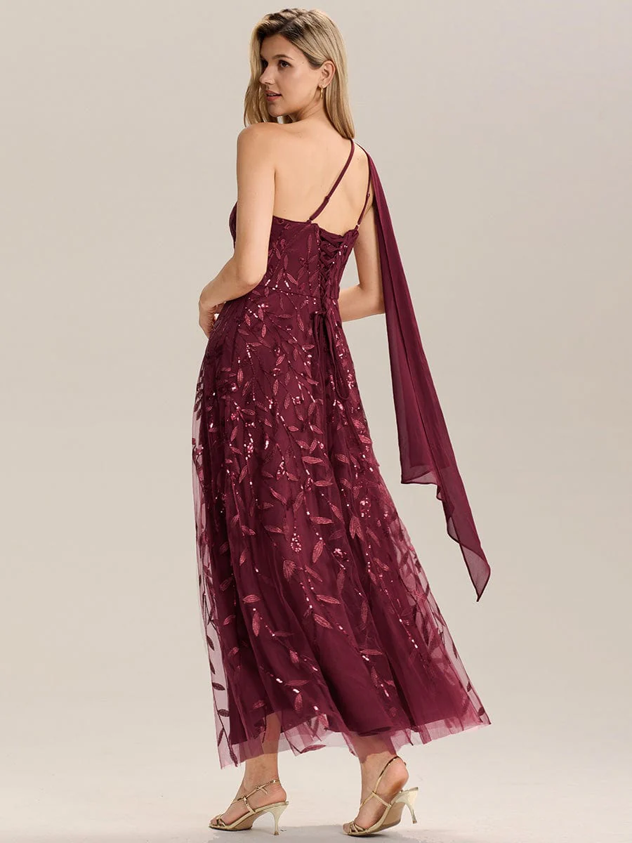 Flowing Ribbons One Shoulder Sequin Guest Dress - Image 5