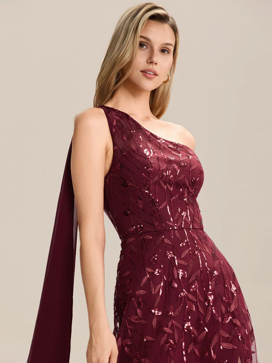 Flowing Ribbons One Shoulder Sequin Guest Dress - Image 6