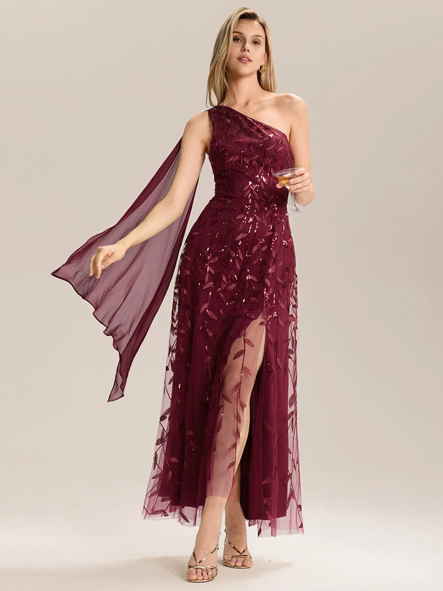 Flowing Ribbons One Shoulder Sequin Guest Dress - Image 7