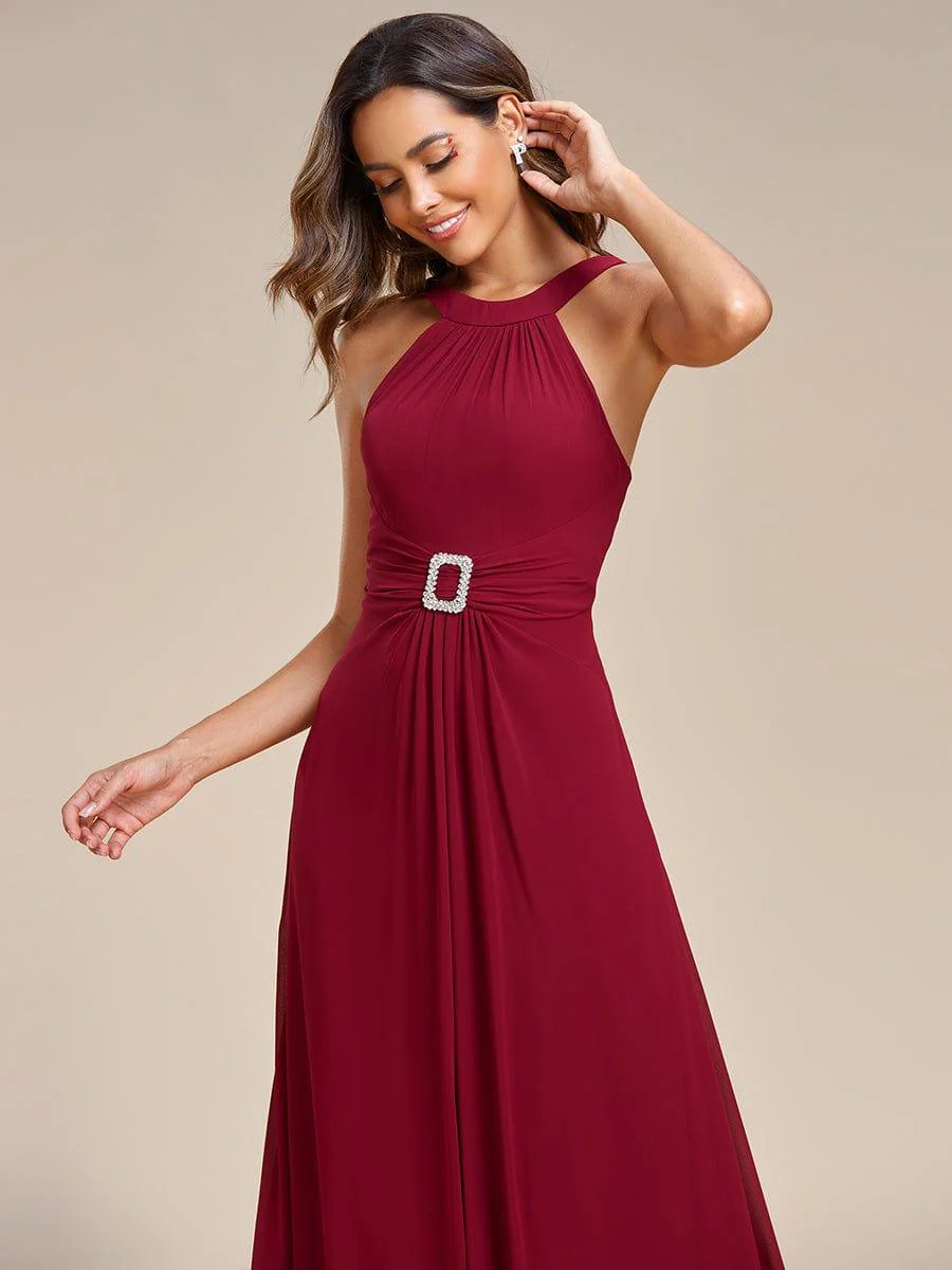 Graceful Halter Neck Chiffon Maxi Evening Dress - Image 3