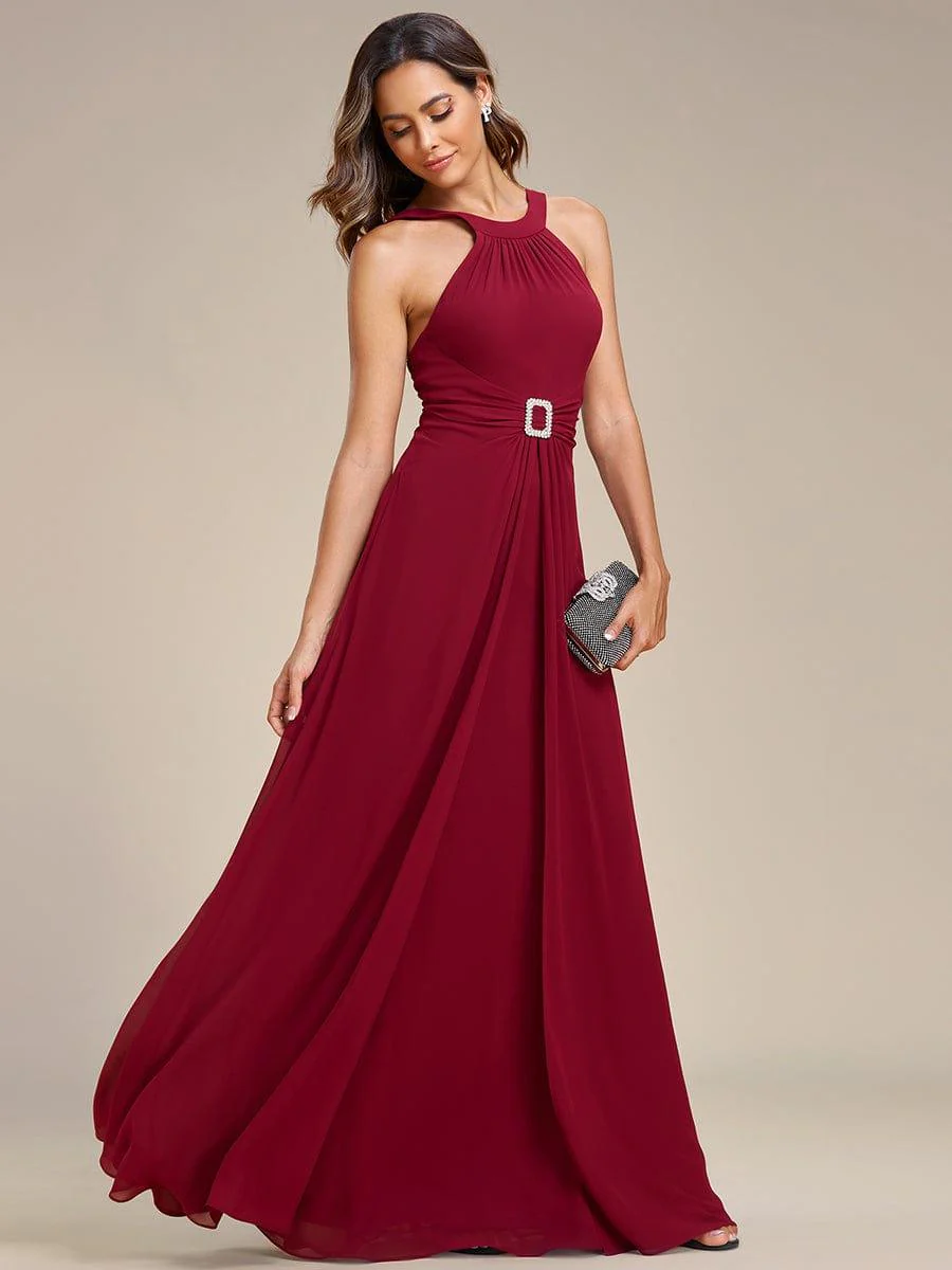 Graceful Halter Neck Chiffon Maxi Evening Dress - Image 4