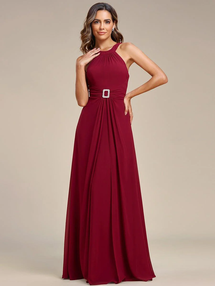 Graceful Halter Neck Chiffon Maxi Evening Dress - Image 5