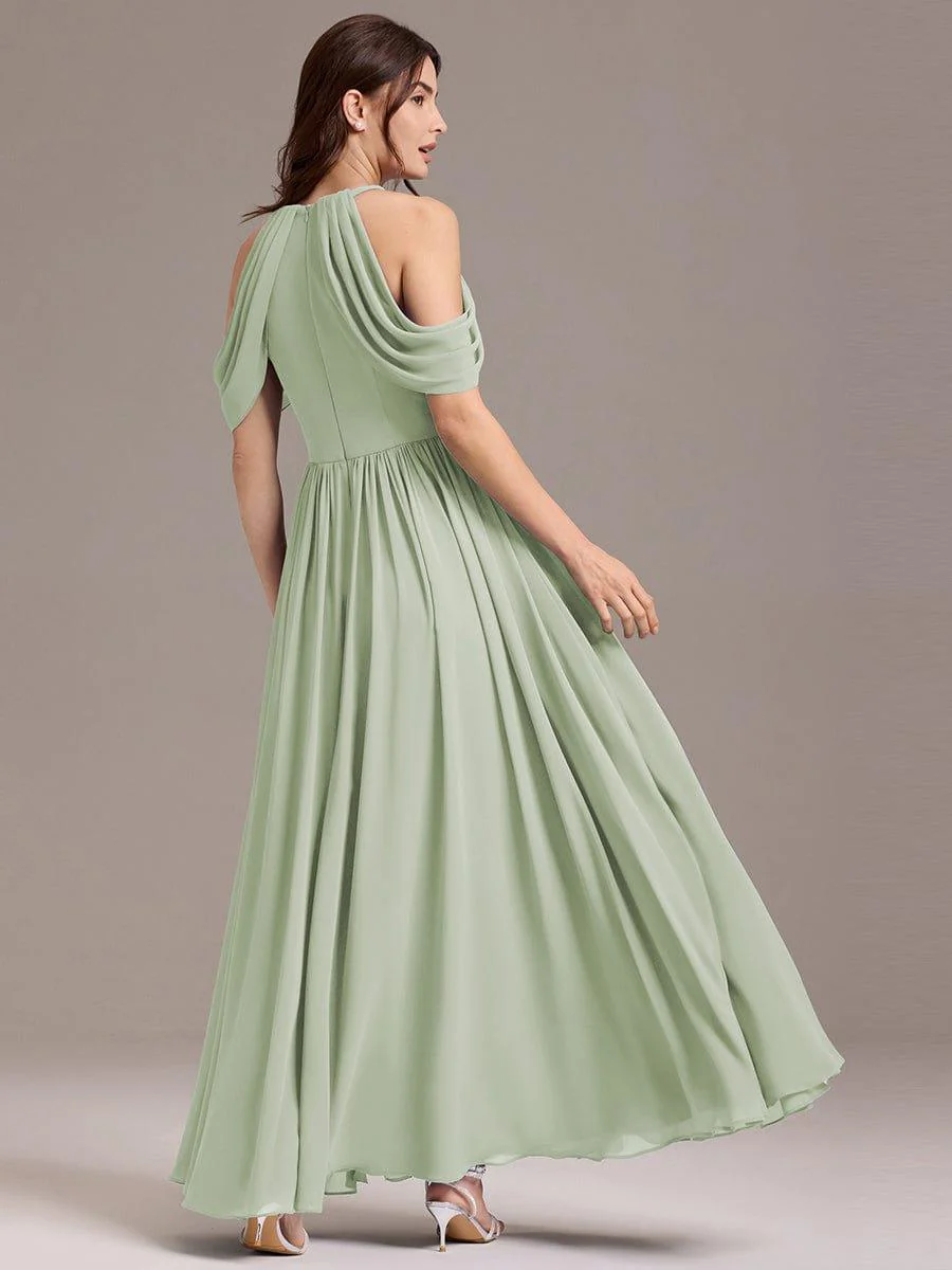 ever CERES|High Slit Cold Shoulder Halter Maxi Chiffon Bridesmaid Dress - Image 12