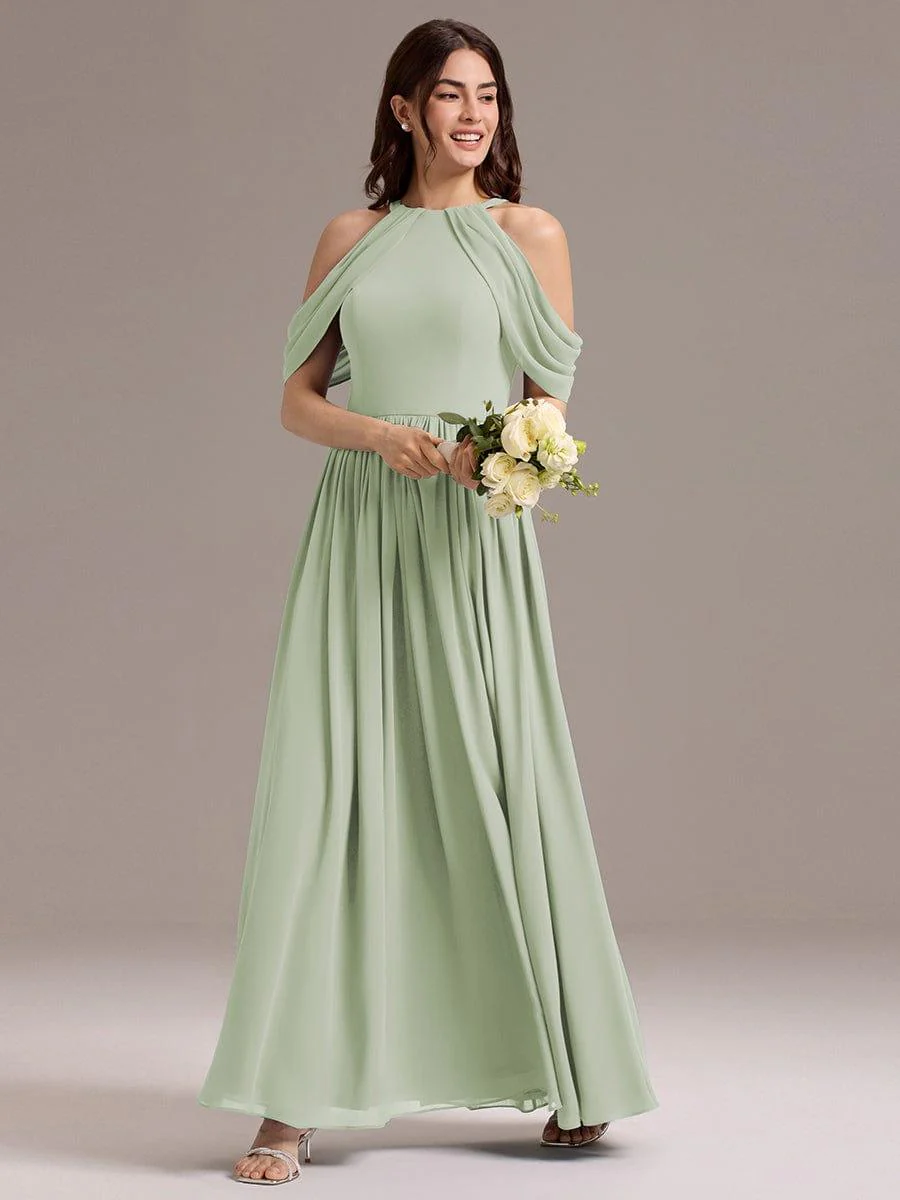 ever CERES|High Slit Cold Shoulder Halter Maxi Chiffon Bridesmaid Dress - Image 14