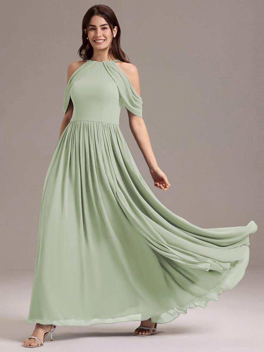 ever CERES|High Slit Cold Shoulder Halter Maxi Chiffon Bridesmaid Dress - Image 15