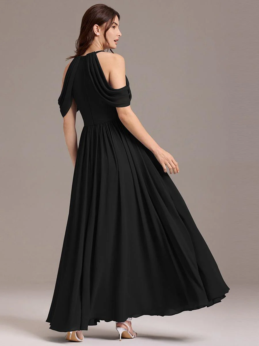 ever CERES|High Slit Cold Shoulder Halter Maxi Chiffon Bridesmaid Dress - Image 17
