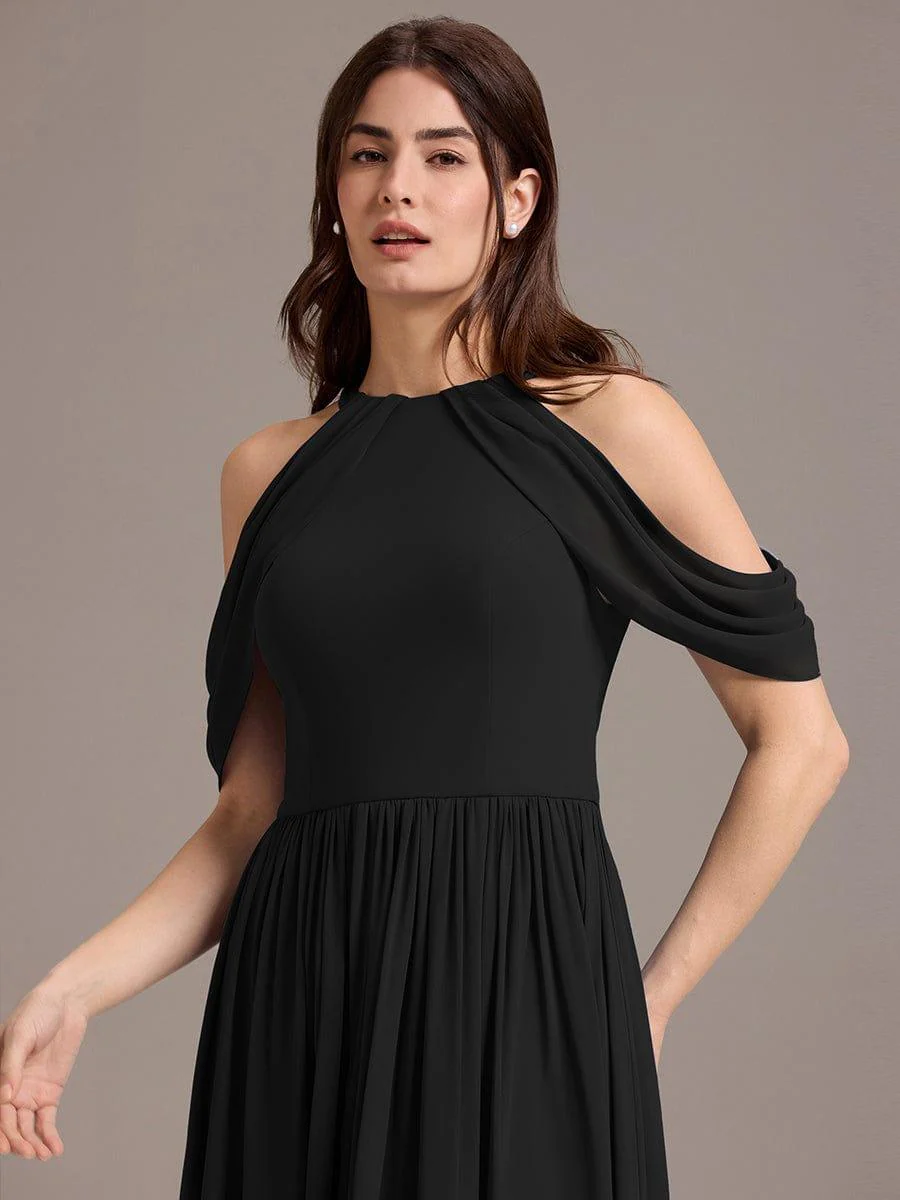 ever CERES|High Slit Cold Shoulder Halter Maxi Chiffon Bridesmaid Dress - Image 18