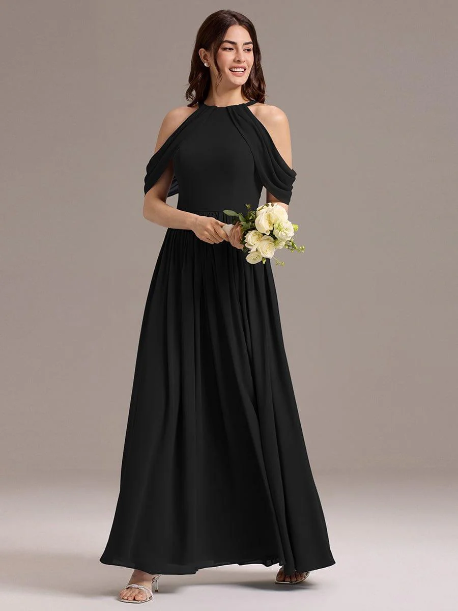 ever CERES|High Slit Cold Shoulder Halter Maxi Chiffon Bridesmaid Dress - Image 19