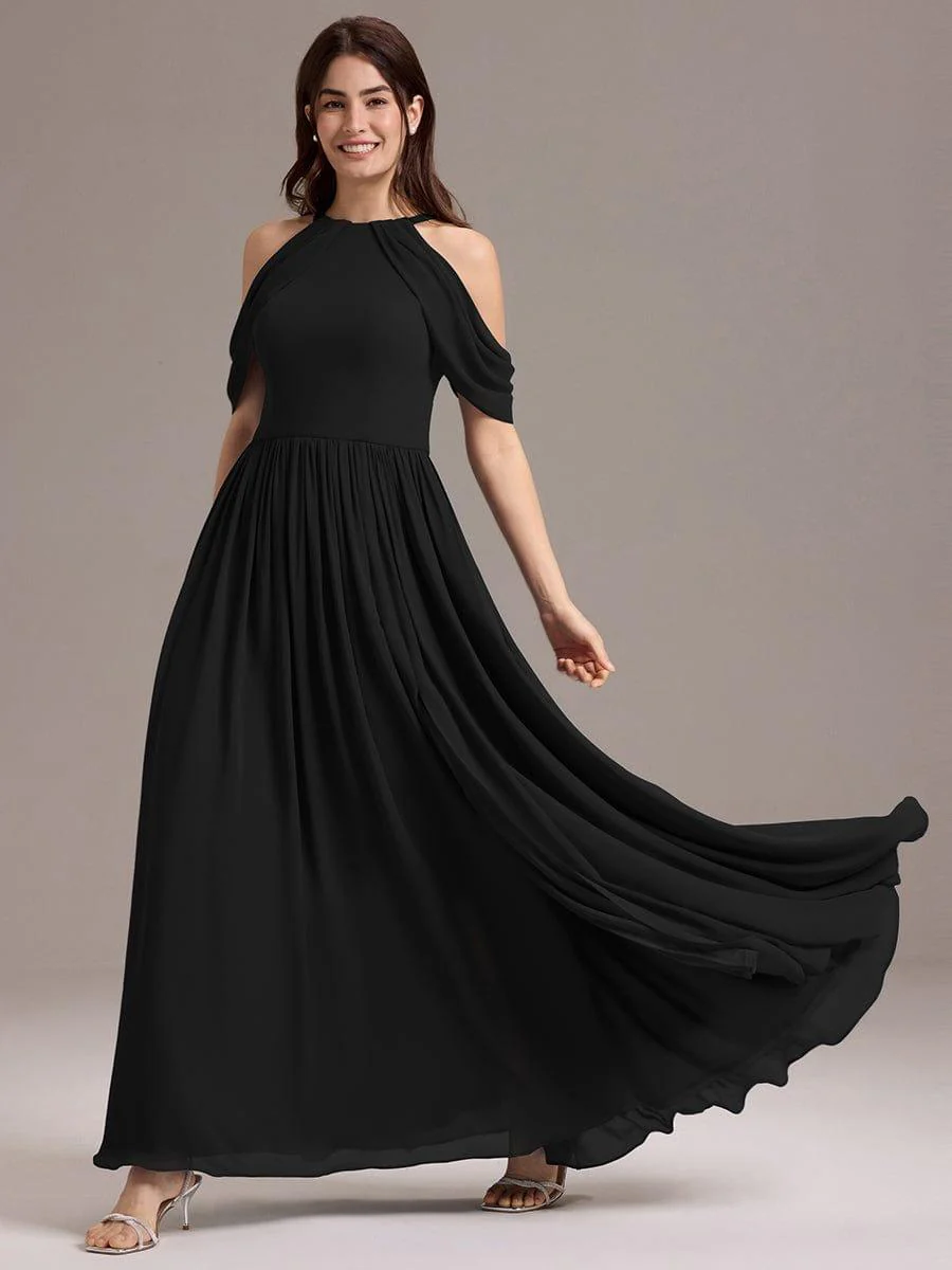 ever CERES|High Slit Cold Shoulder Halter Maxi Chiffon Bridesmaid Dress - Image 20