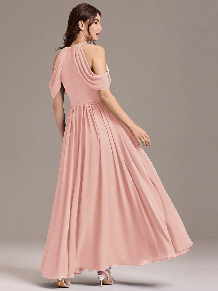 ever CERES|High Slit Cold Shoulder Halter Maxi Chiffon Bridesmaid Dress - Image 22