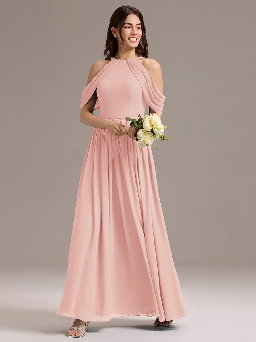 ever CERES|High Slit Cold Shoulder Halter Maxi Chiffon Bridesmaid Dress - Image 24
