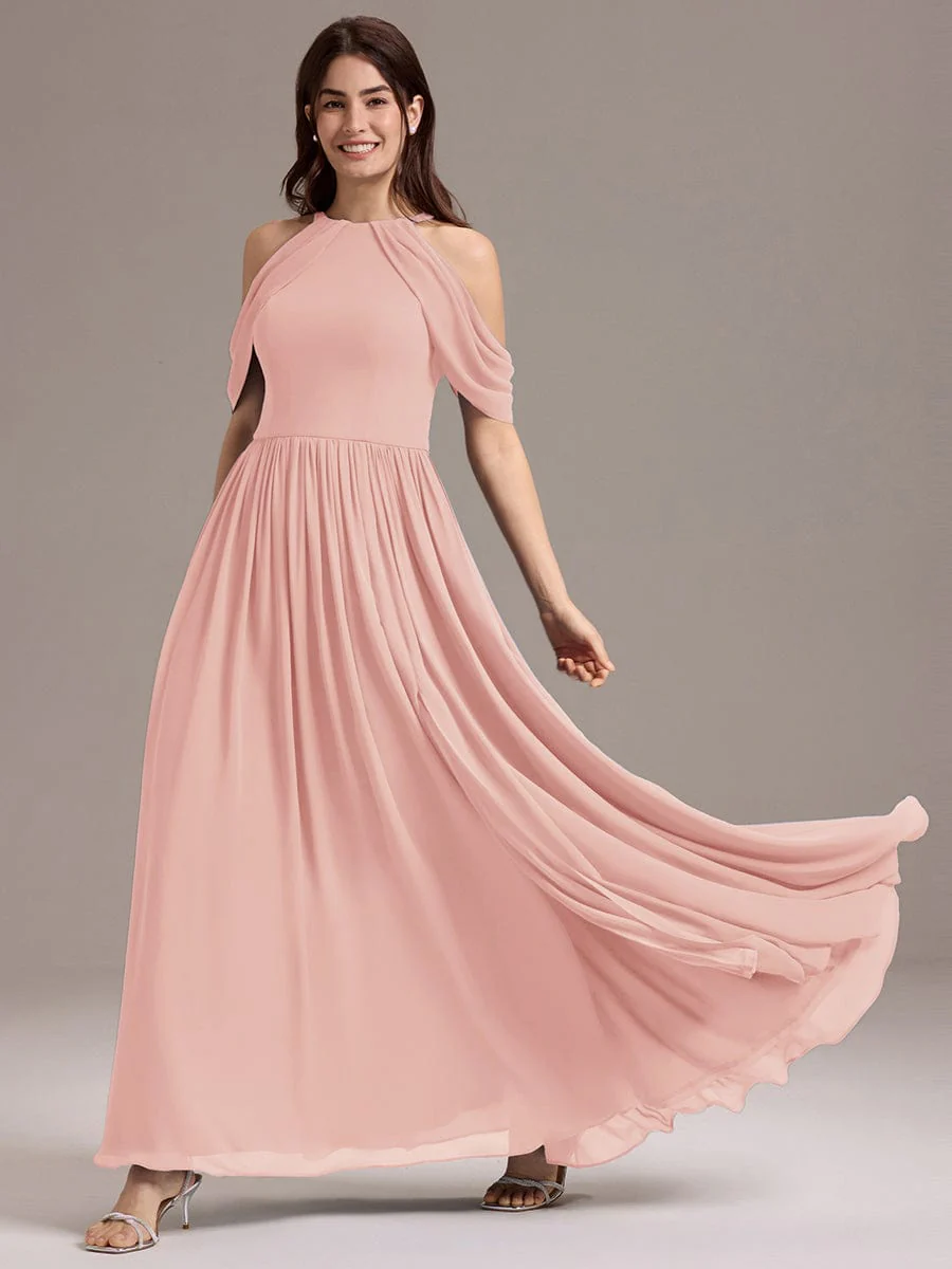 ever CERES|High Slit Cold Shoulder Halter Maxi Chiffon Bridesmaid Dress - Image 25