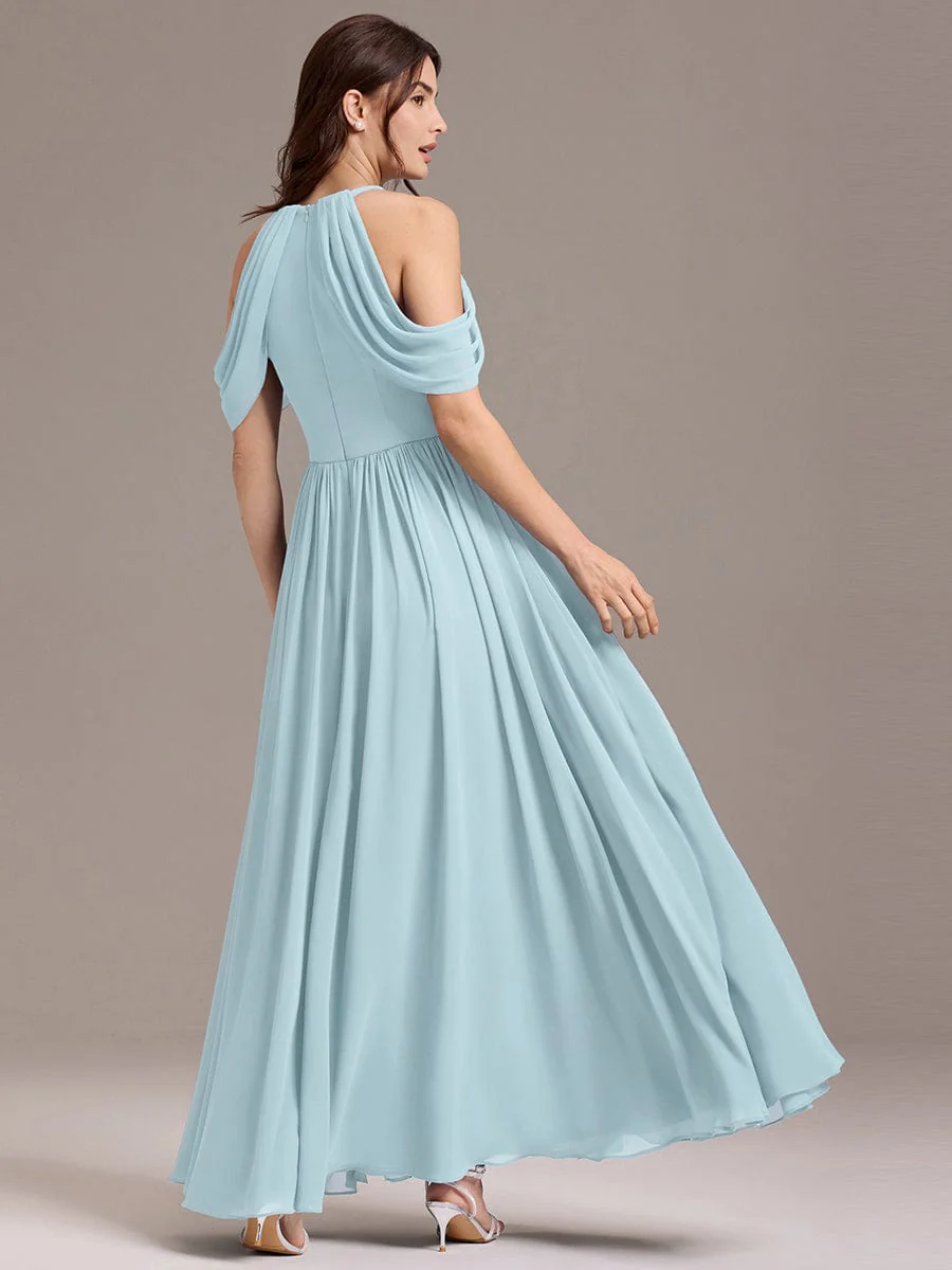 ever CERES|High Slit Cold Shoulder Halter Maxi Chiffon Bridesmaid Dress - Image 27