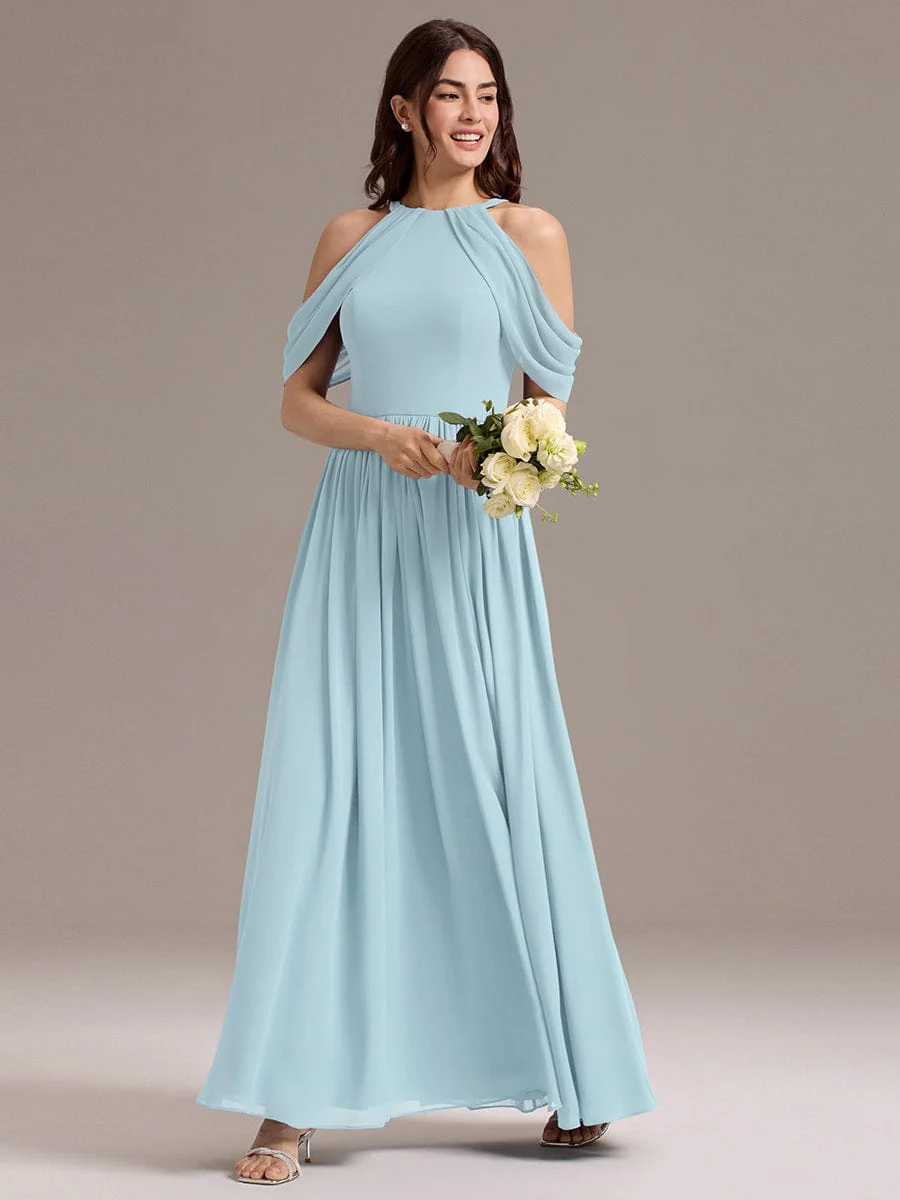 ever CERES|High Slit Cold Shoulder Halter Maxi Chiffon Bridesmaid Dress - Image 29