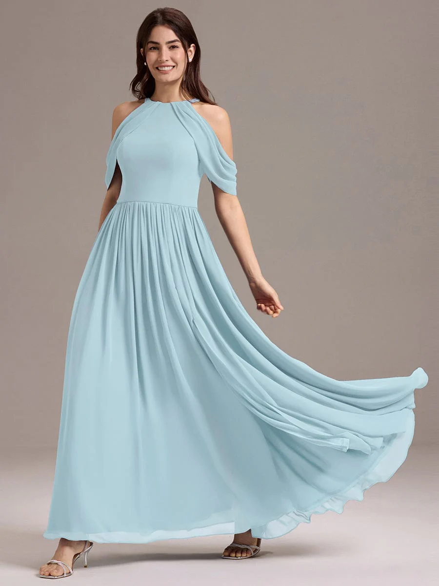 ever CERES|High Slit Cold Shoulder Halter Maxi Chiffon Bridesmaid Dress - Image 30