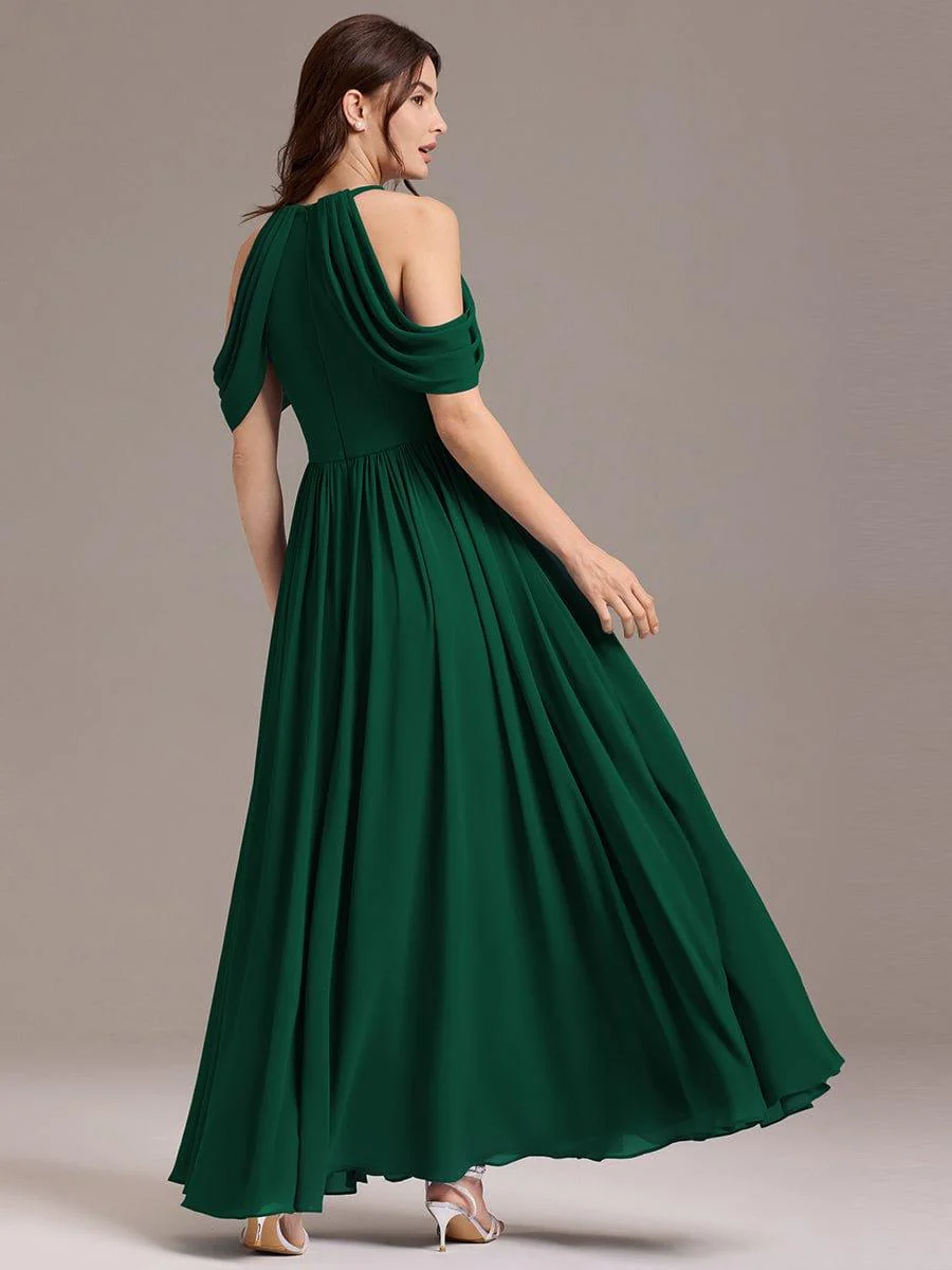 ever CERES|High Slit Cold Shoulder Halter Maxi Chiffon Bridesmaid Dress - Image 7