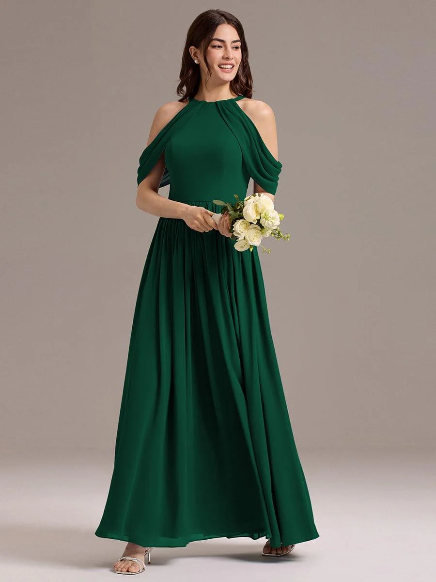 ever CERES|High Slit Cold Shoulder Halter Maxi Chiffon Bridesmaid Dress - Image 9