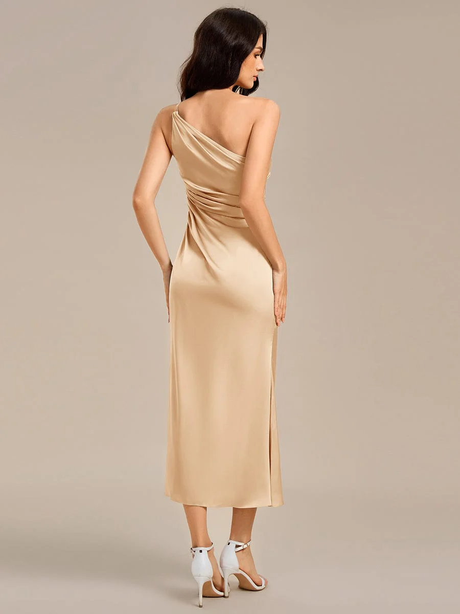 ever REIKO|High Slit One Shoulder Mermaid Satin Bridesmaid Dress - Image 17