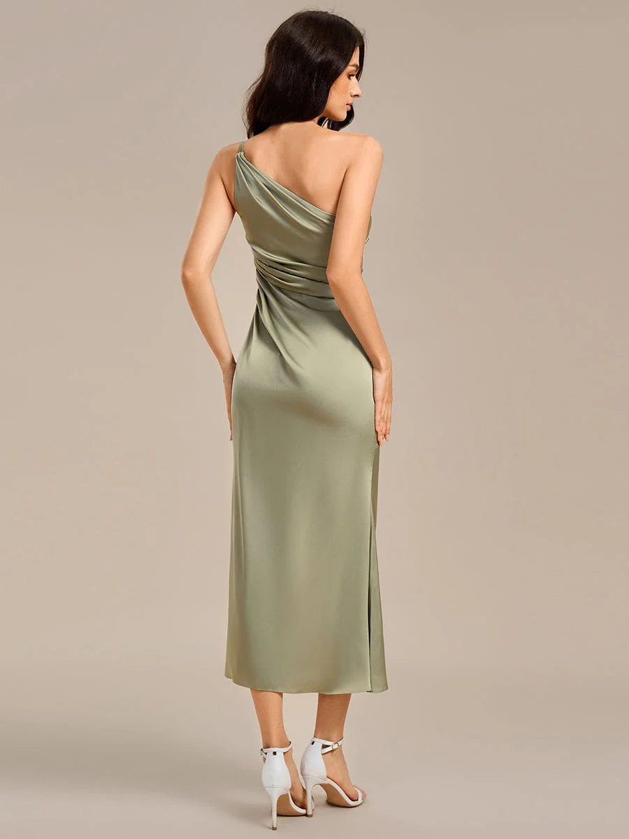 ever REIKO|High Slit One Shoulder Mermaid Satin Bridesmaid Dress - Image 5