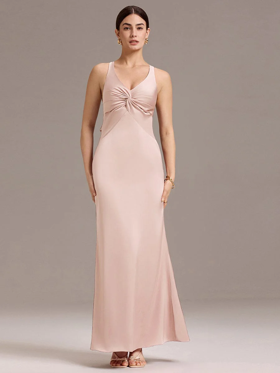 ever MINTA|Knot Front Mermaid Cross Back Bow Tie Satin Maxi Bridesmaid Dress - Image 10