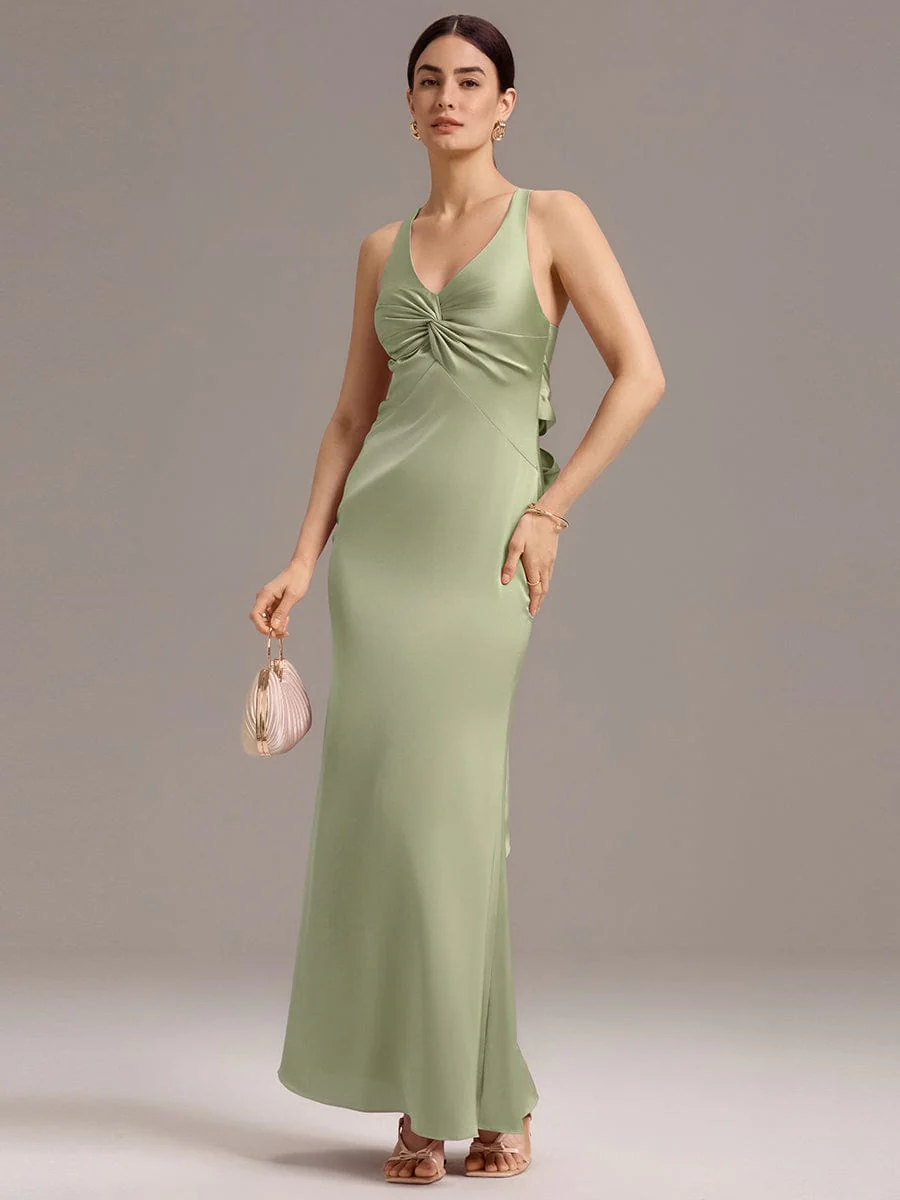 ever MINTA|Knot Front Mermaid Cross Back Bow Tie Satin Maxi Bridesmaid Dress - Image 12