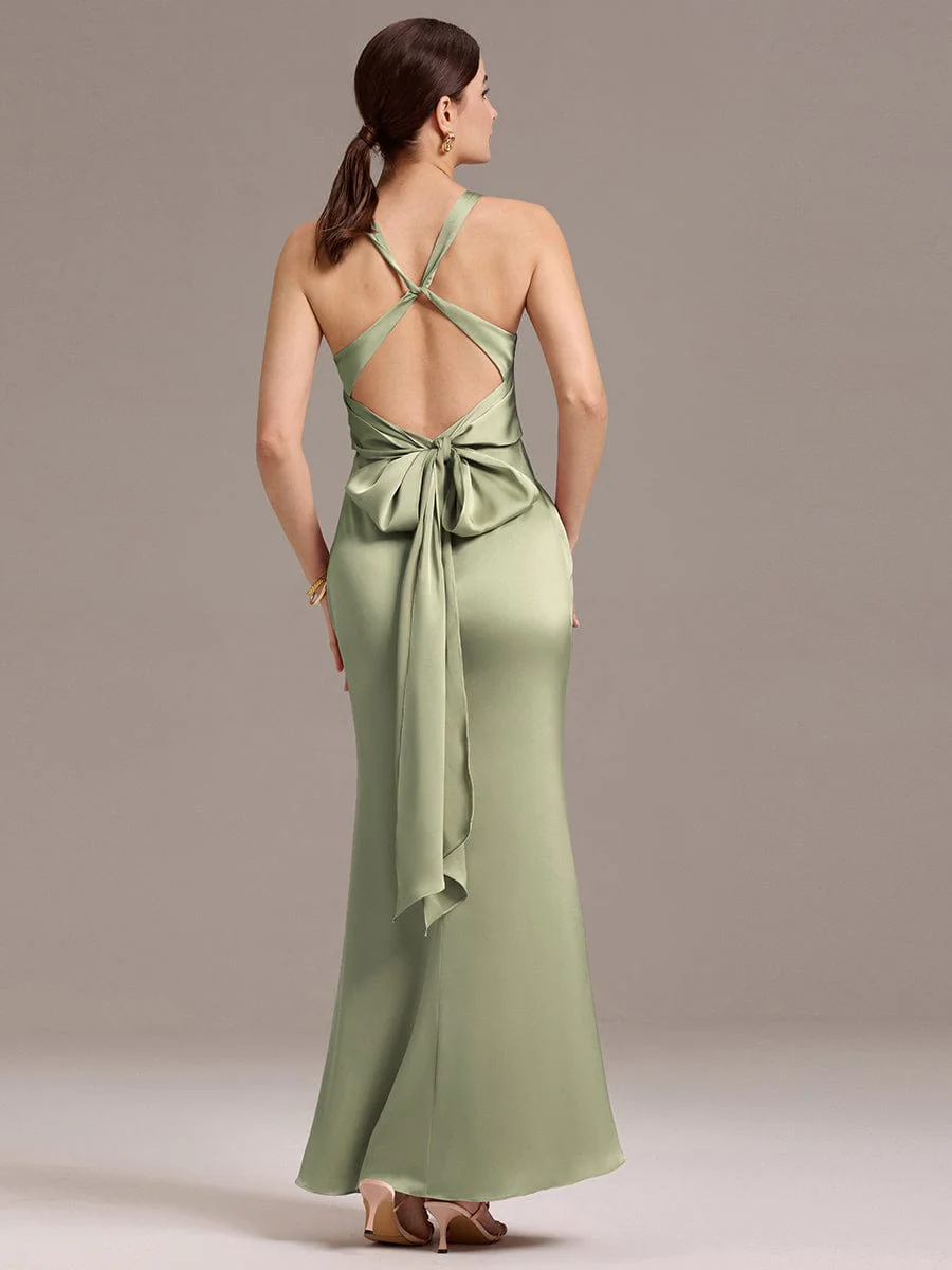 ever MINTA|Knot Front Mermaid Cross Back Bow Tie Satin Maxi Bridesmaid Dress - Image 13