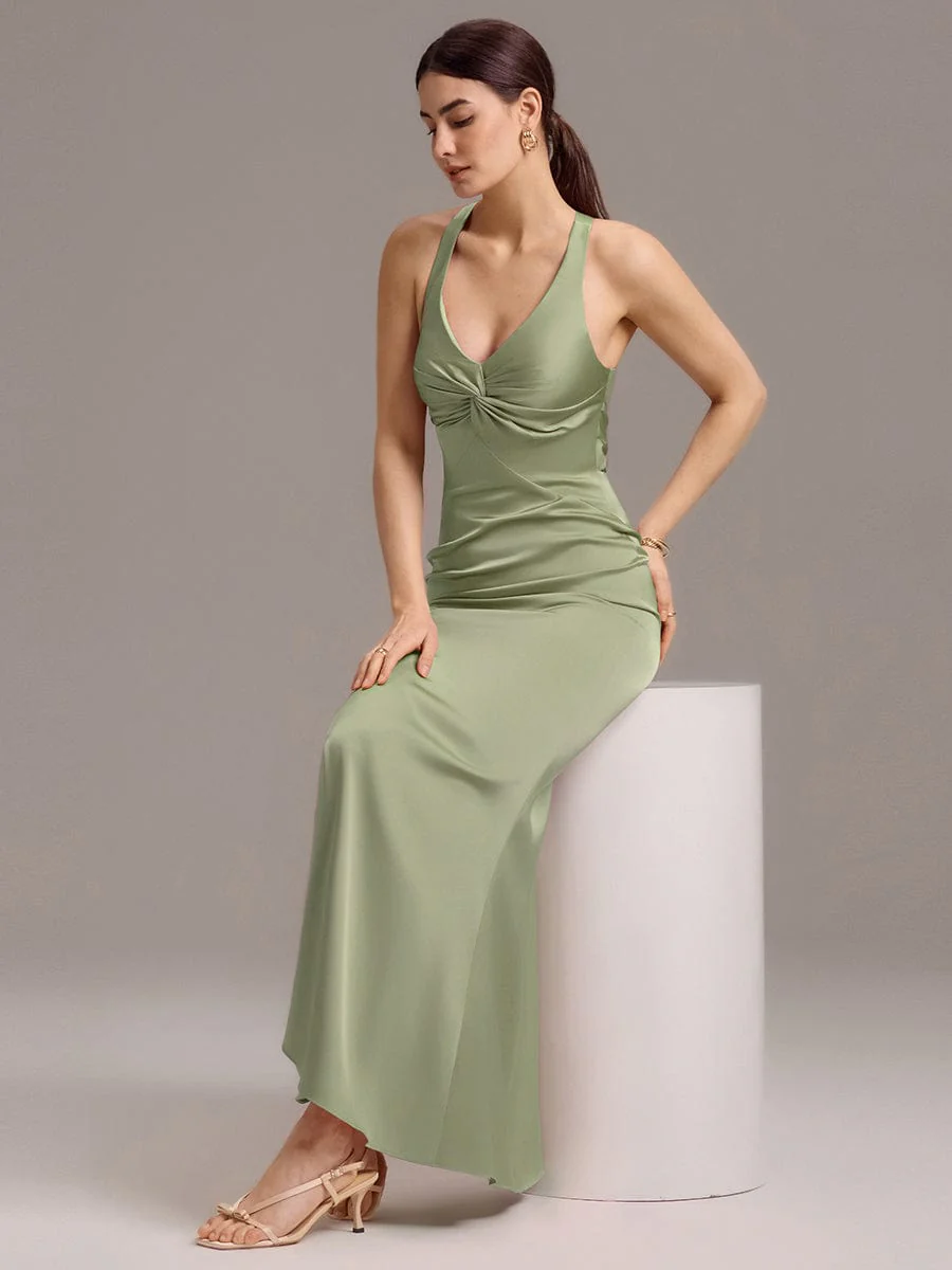 ever MINTA|Knot Front Mermaid Cross Back Bow Tie Satin Maxi Bridesmaid Dress - Image 15