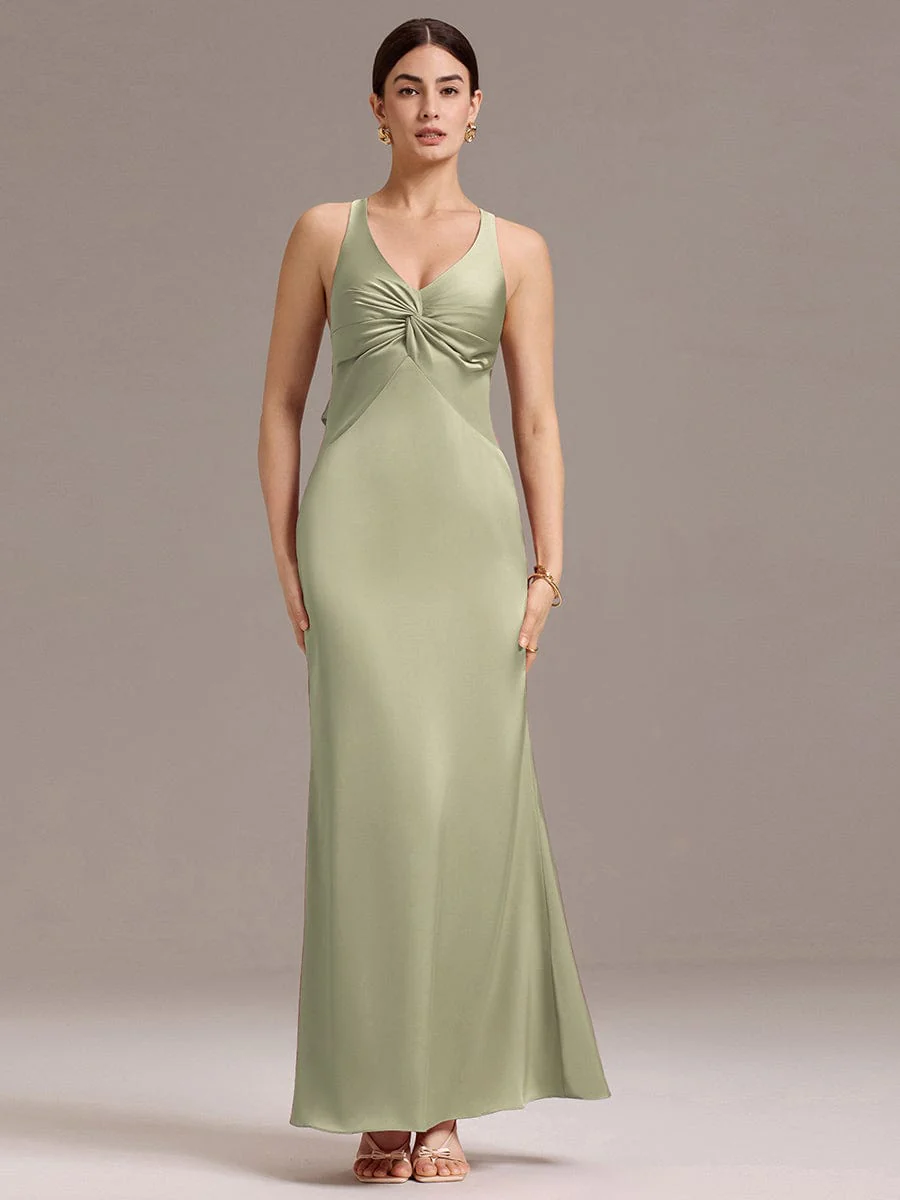 ever MINTA|Knot Front Mermaid Cross Back Bow Tie Satin Maxi Bridesmaid Dress - Image 16