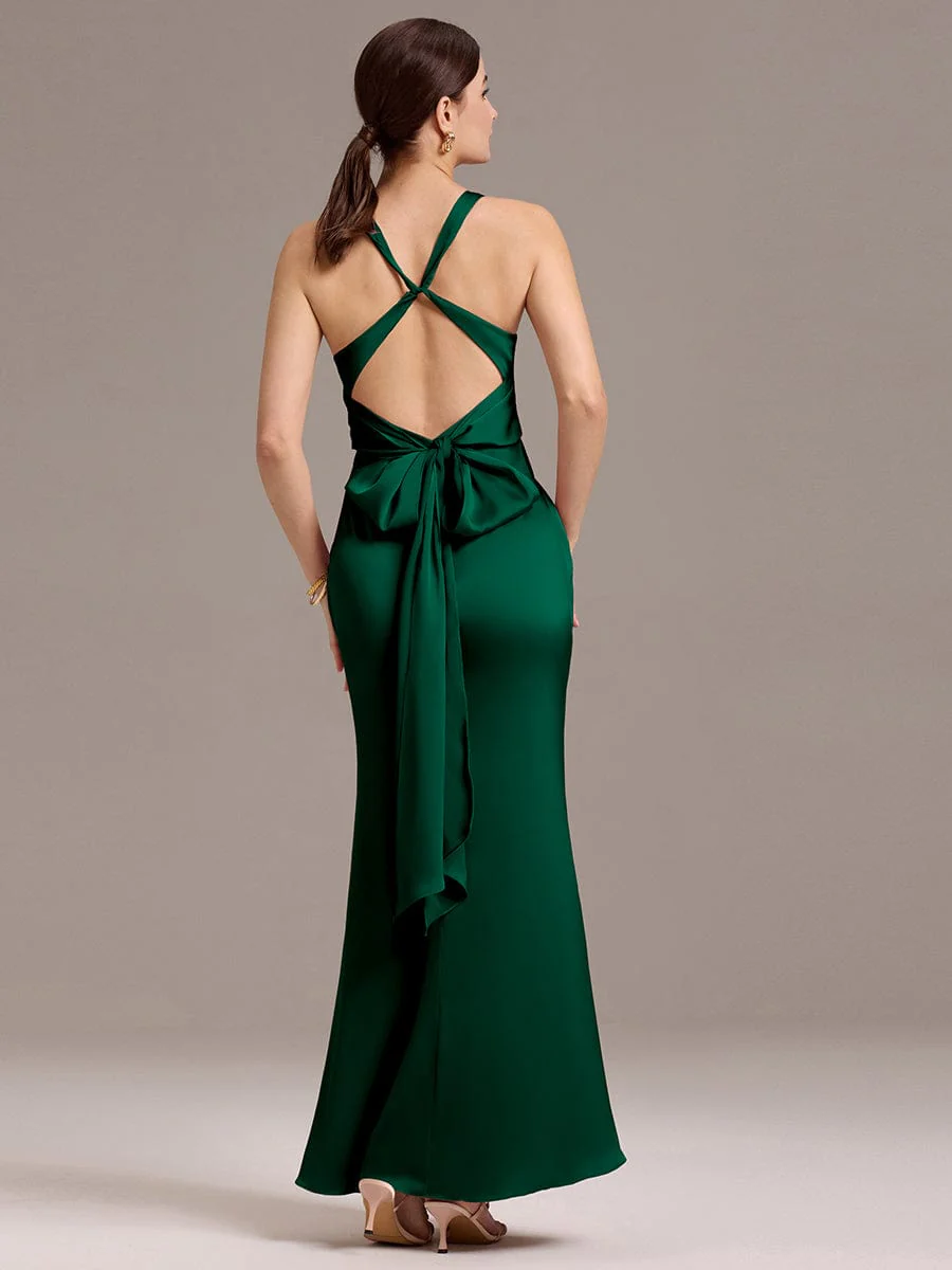 ever MINTA|Knot Front Mermaid Cross Back Bow Tie Satin Maxi Bridesmaid Dress - Image 18