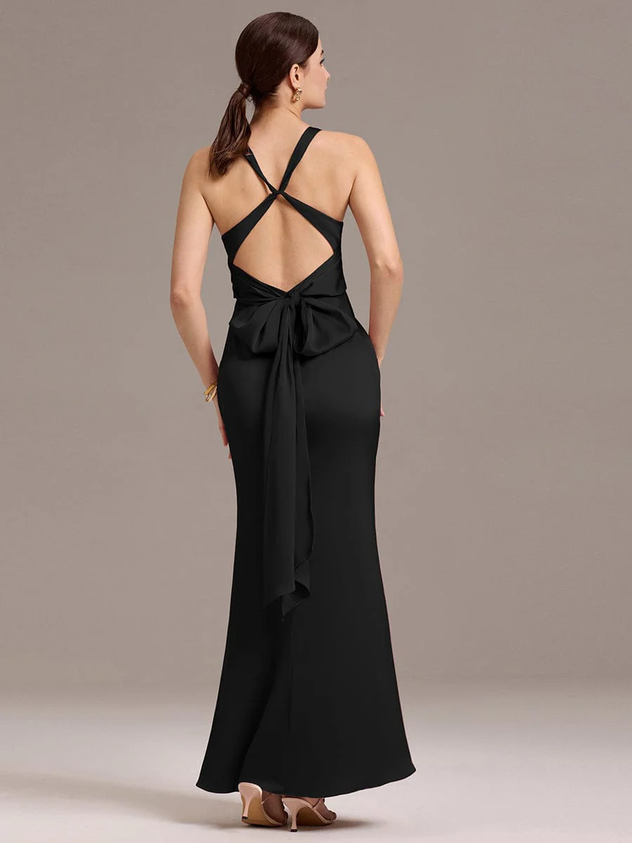 ever MINTA|Knot Front Mermaid Cross Back Bow Tie Satin Maxi Bridesmaid Dress - Image 23