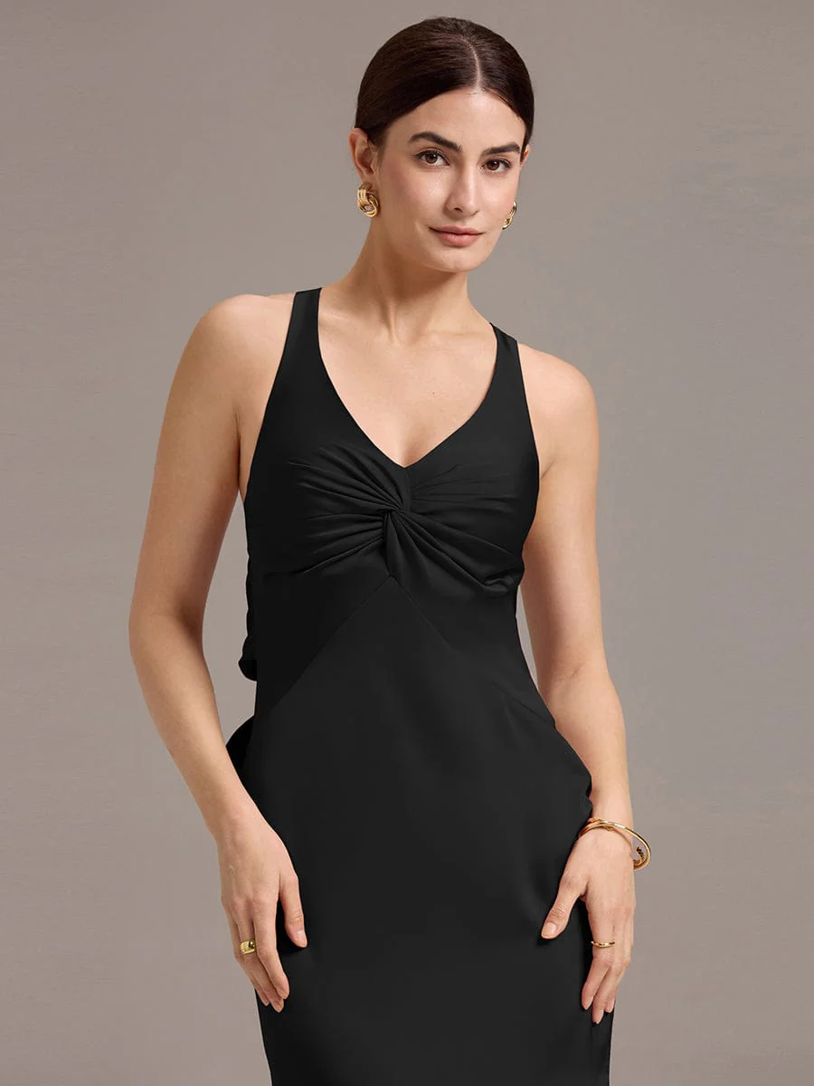 ever MINTA|Knot Front Mermaid Cross Back Bow Tie Satin Maxi Bridesmaid Dress - Image 24