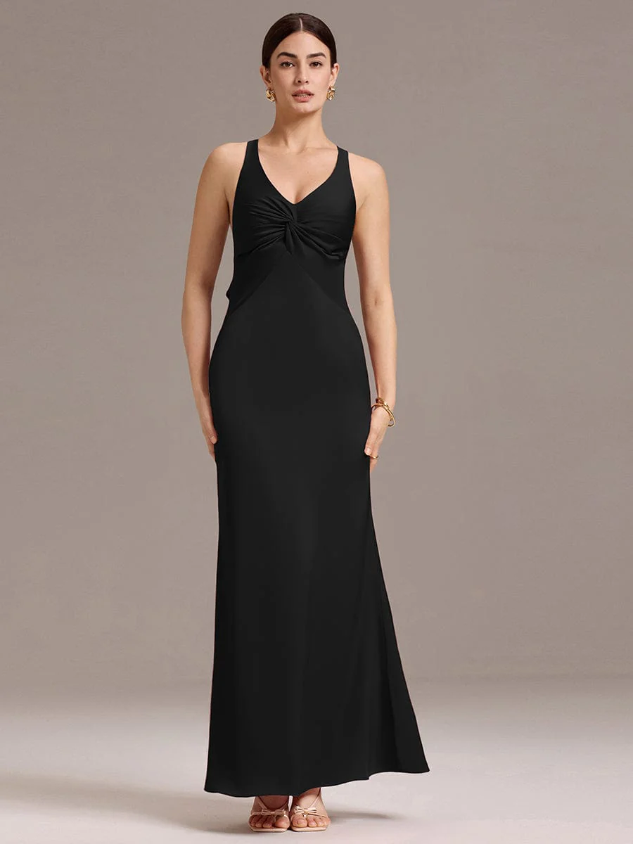 ever MINTA|Knot Front Mermaid Cross Back Bow Tie Satin Maxi Bridesmaid Dress - Image 26