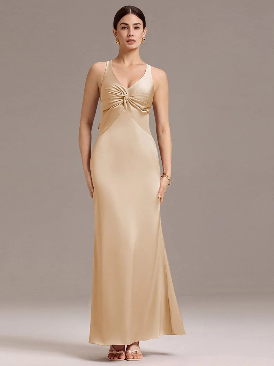 ever MINTA|Knot Front Mermaid Cross Back Bow Tie Satin Maxi Bridesmaid Dress - Image 27