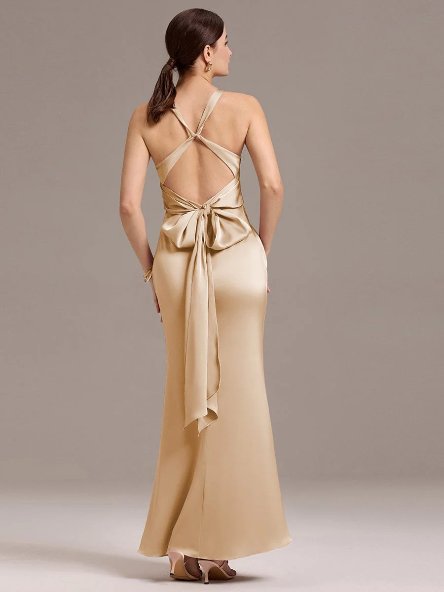 ever MINTA|Knot Front Mermaid Cross Back Bow Tie Satin Maxi Bridesmaid Dress - Image 28