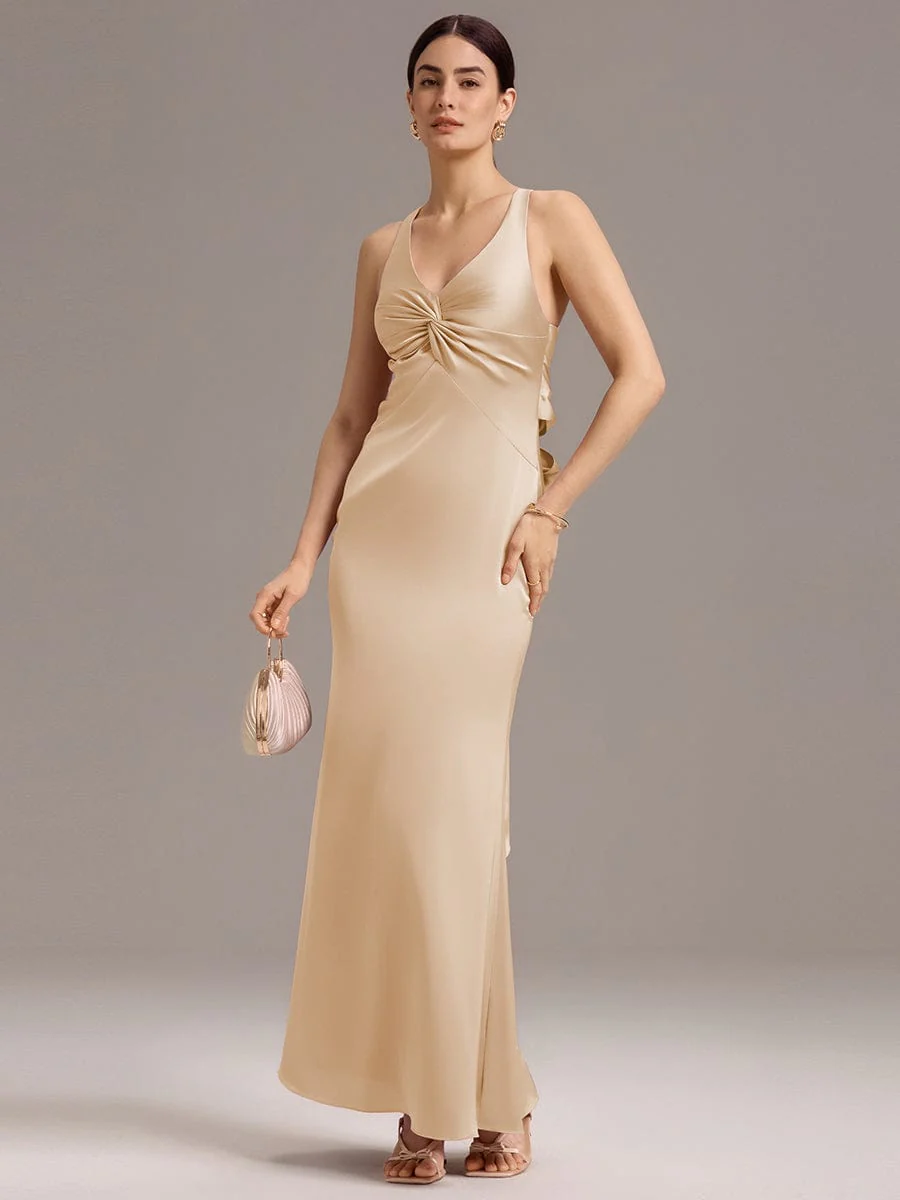 ever MINTA|Knot Front Mermaid Cross Back Bow Tie Satin Maxi Bridesmaid Dress - Image 30