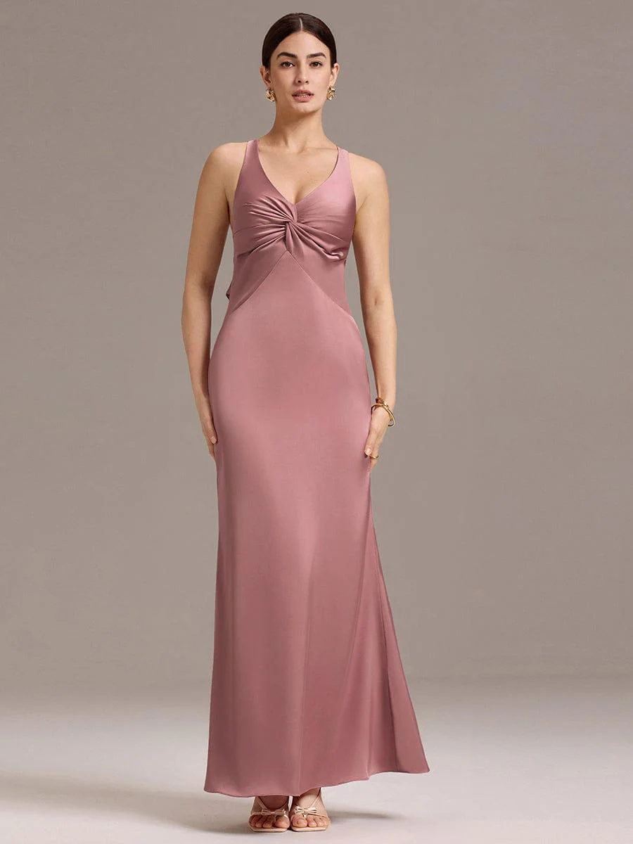 ever MINTA|Knot Front Mermaid Cross Back Bow Tie Satin Maxi Bridesmaid Dress - Image 6