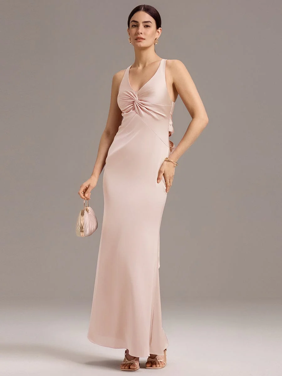 ever MINTA|Knot Front Mermaid Cross Back Bow Tie Satin Maxi Bridesmaid Dress - Image 7