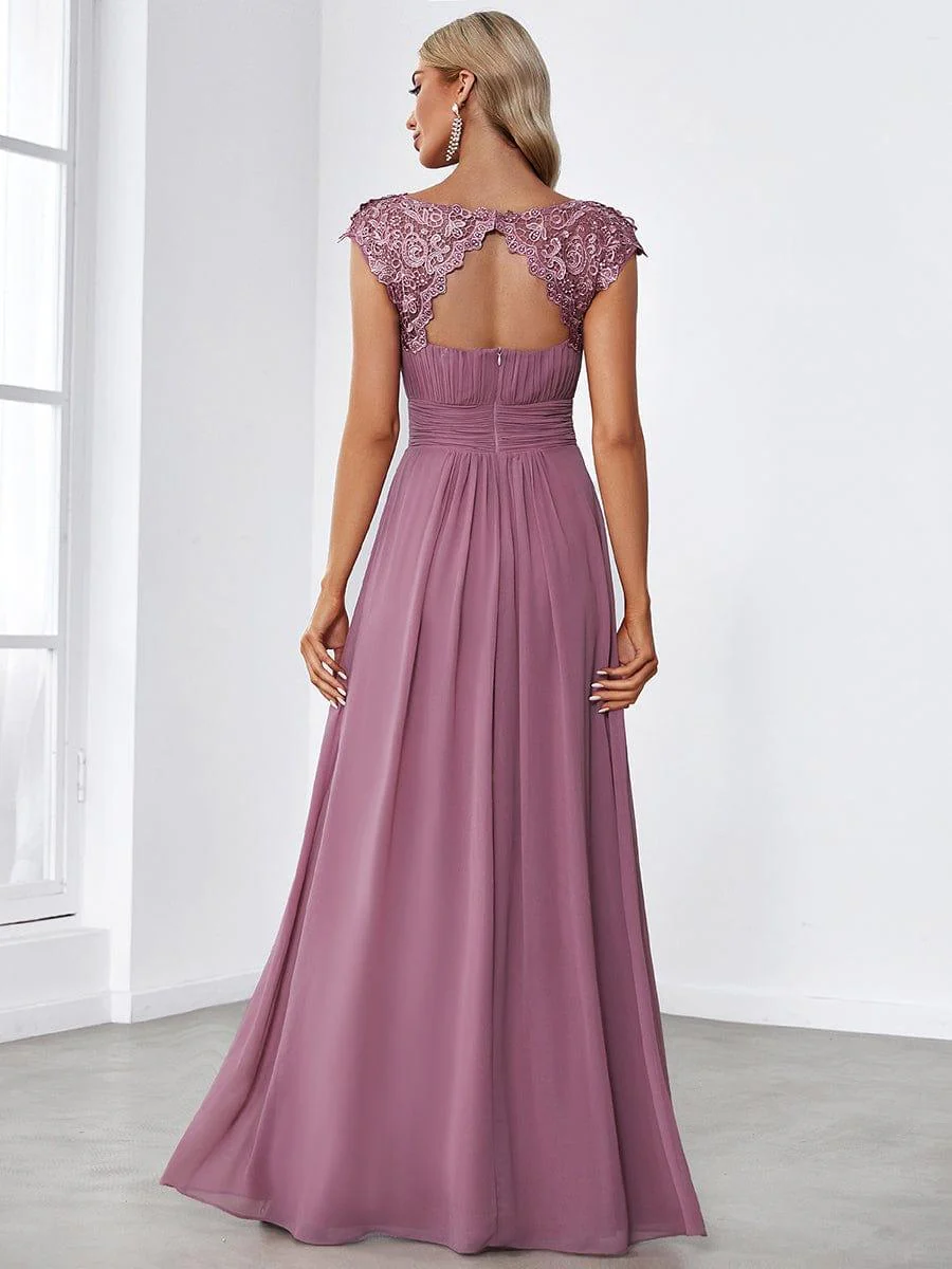 Elegant Maxi Long Lace Cap Sleeve Bridesmaid Dress(Final Sale) - Image 10