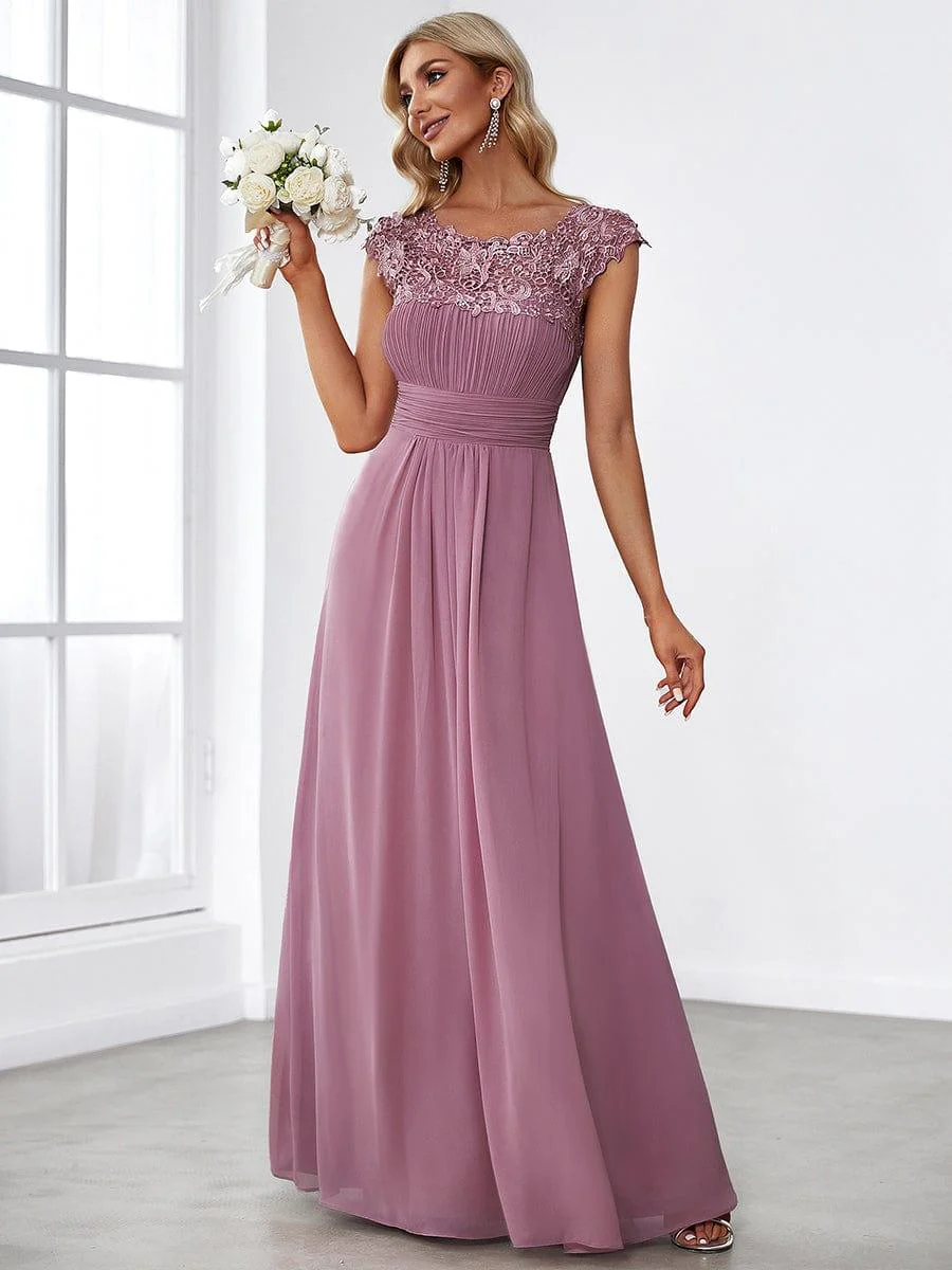 Elegant Maxi Long Lace Cap Sleeve Bridesmaid Dress(Final Sale) - Image 12