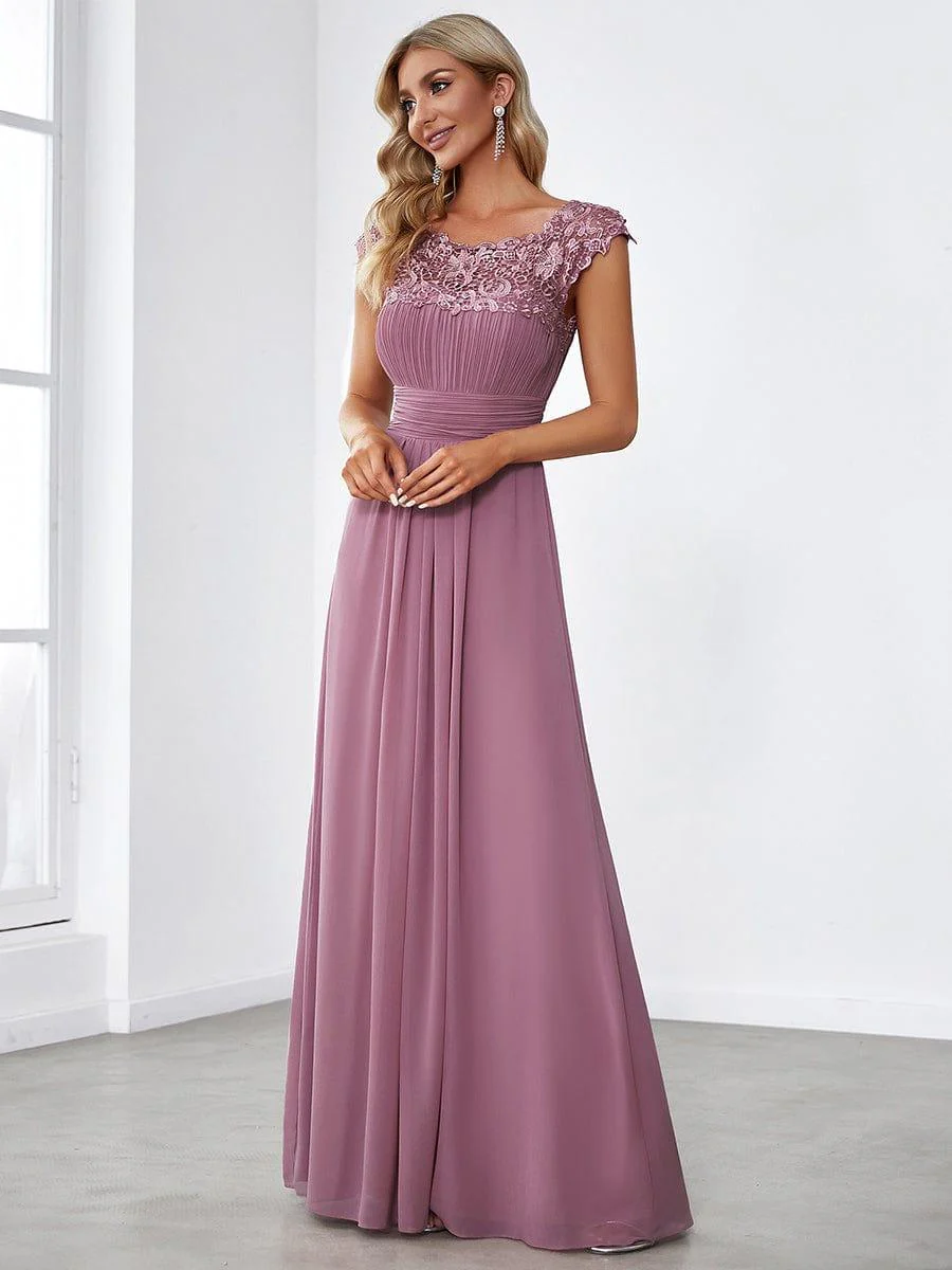 Elegant Maxi Long Lace Cap Sleeve Bridesmaid Dress(Final Sale) - Image 13