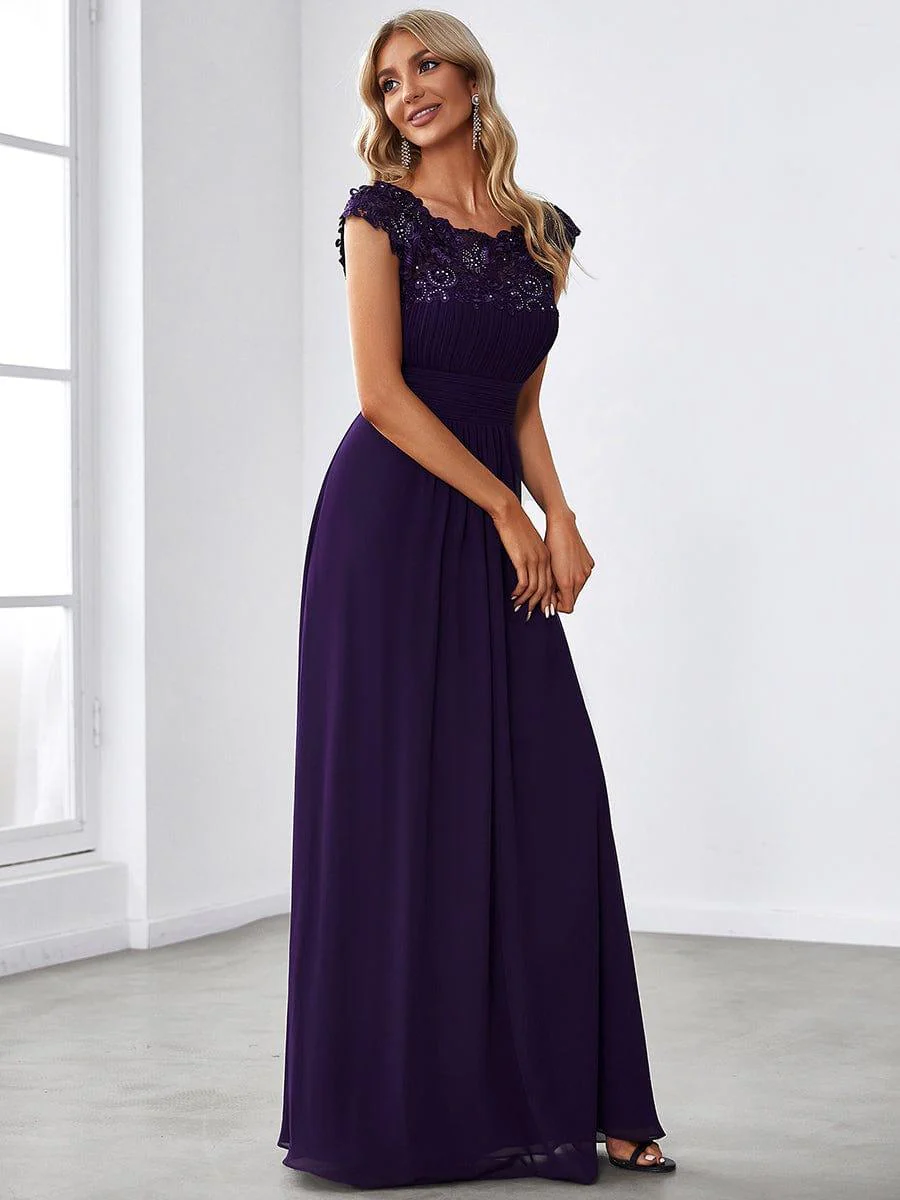 Elegant Maxi Long Lace Cap Sleeve Bridesmaid Dress(Final Sale) - Image 19