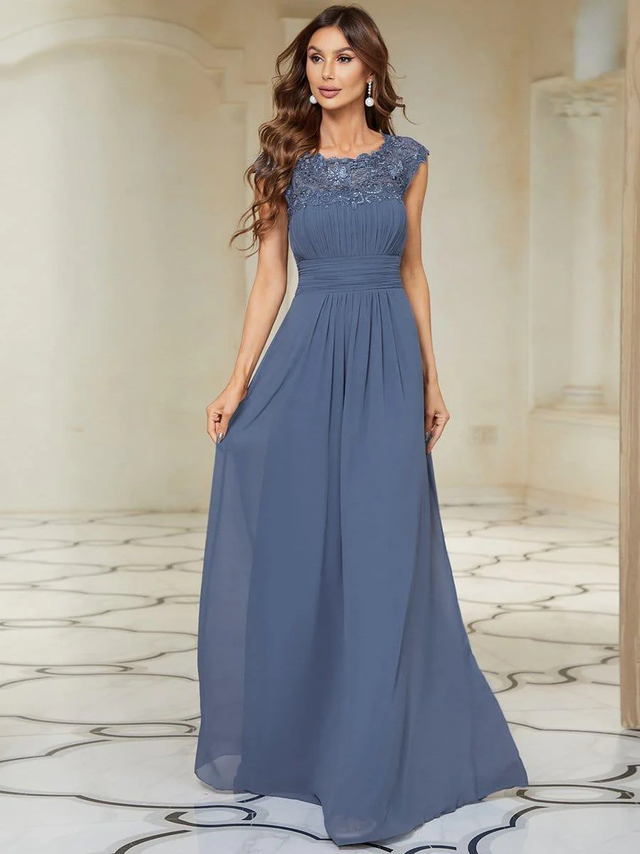 Elegant Maxi Long Lace Cap Sleeve Bridesmaid Dress(Final Sale) - Image 3