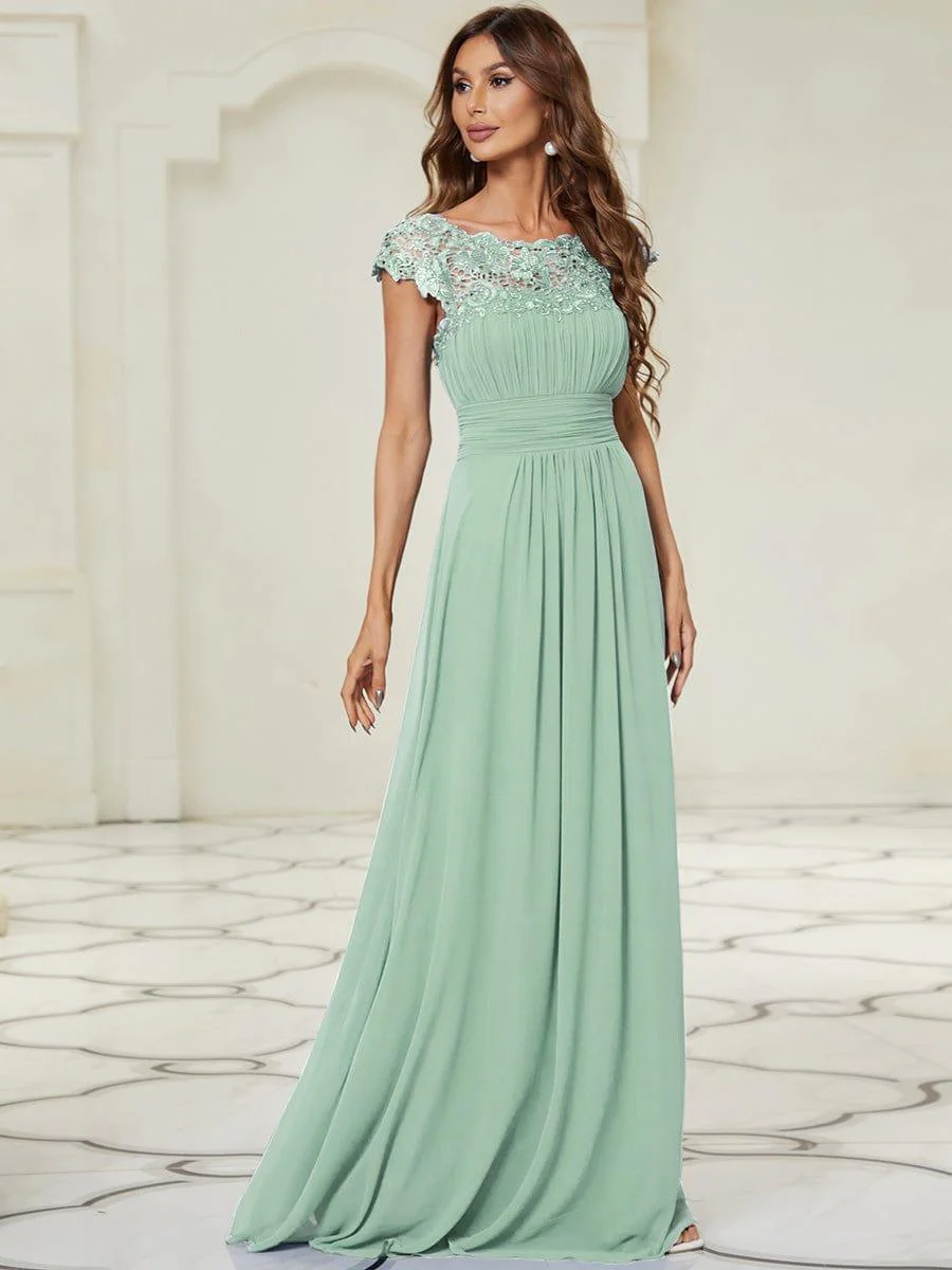Elegant Maxi Long Lace Cap Sleeve Bridesmaid Dress(Final Sale) - Image 5