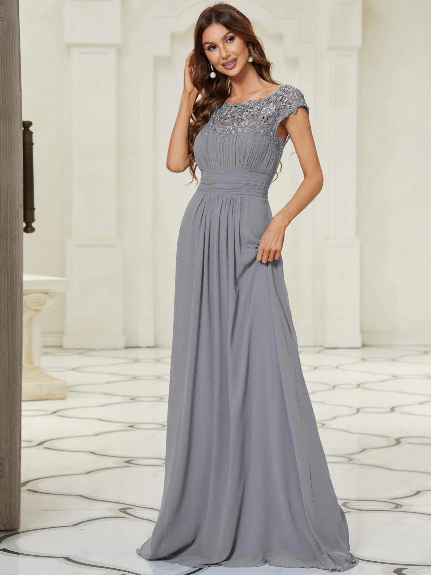 Elegant Maxi Long Lace Cap Sleeve Bridesmaid Dress(Final Sale) - Image 50